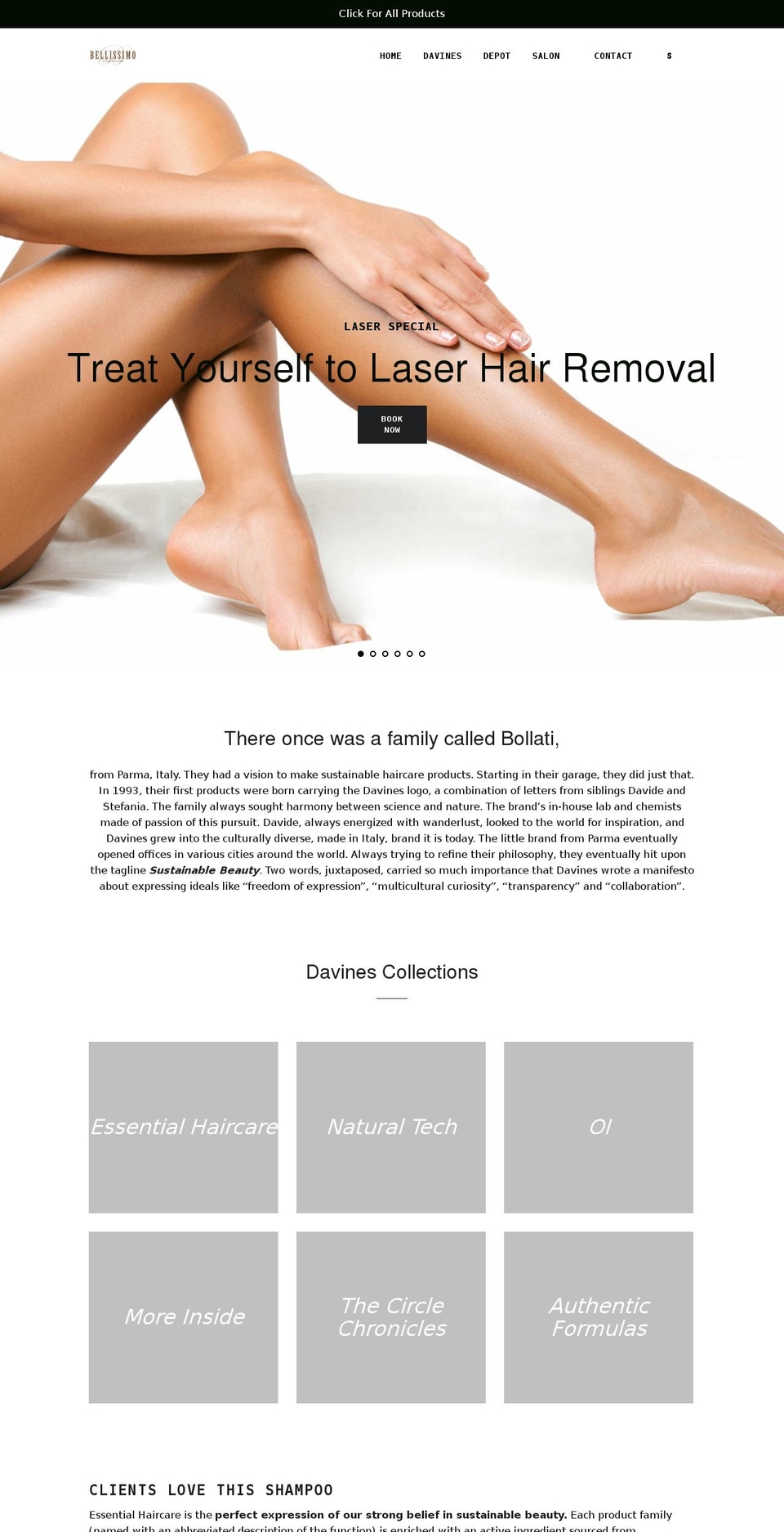 bellissimosalon.ca shopify website screenshot