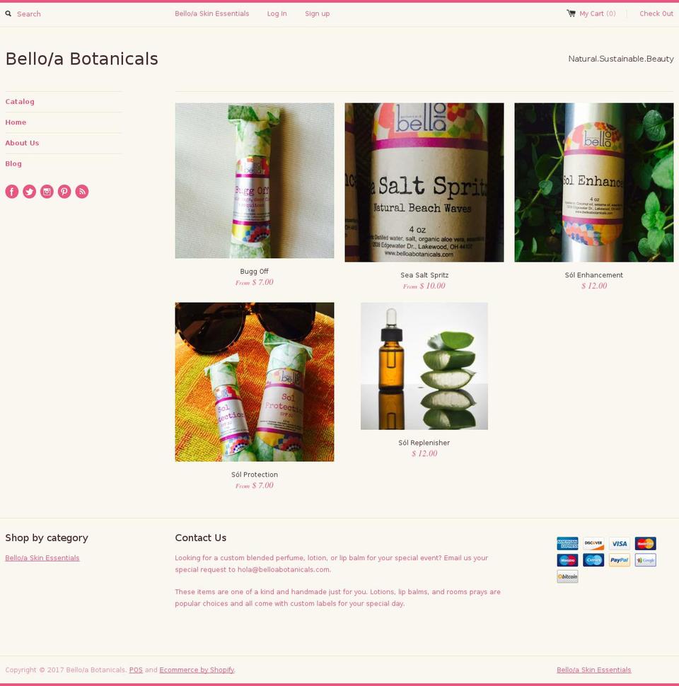 belloabotanicals.com shopify website screenshot
