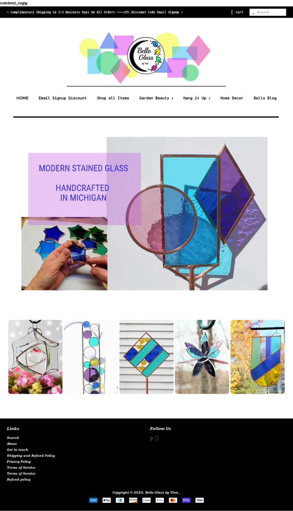 belloglassbytina.com shopify website screenshot