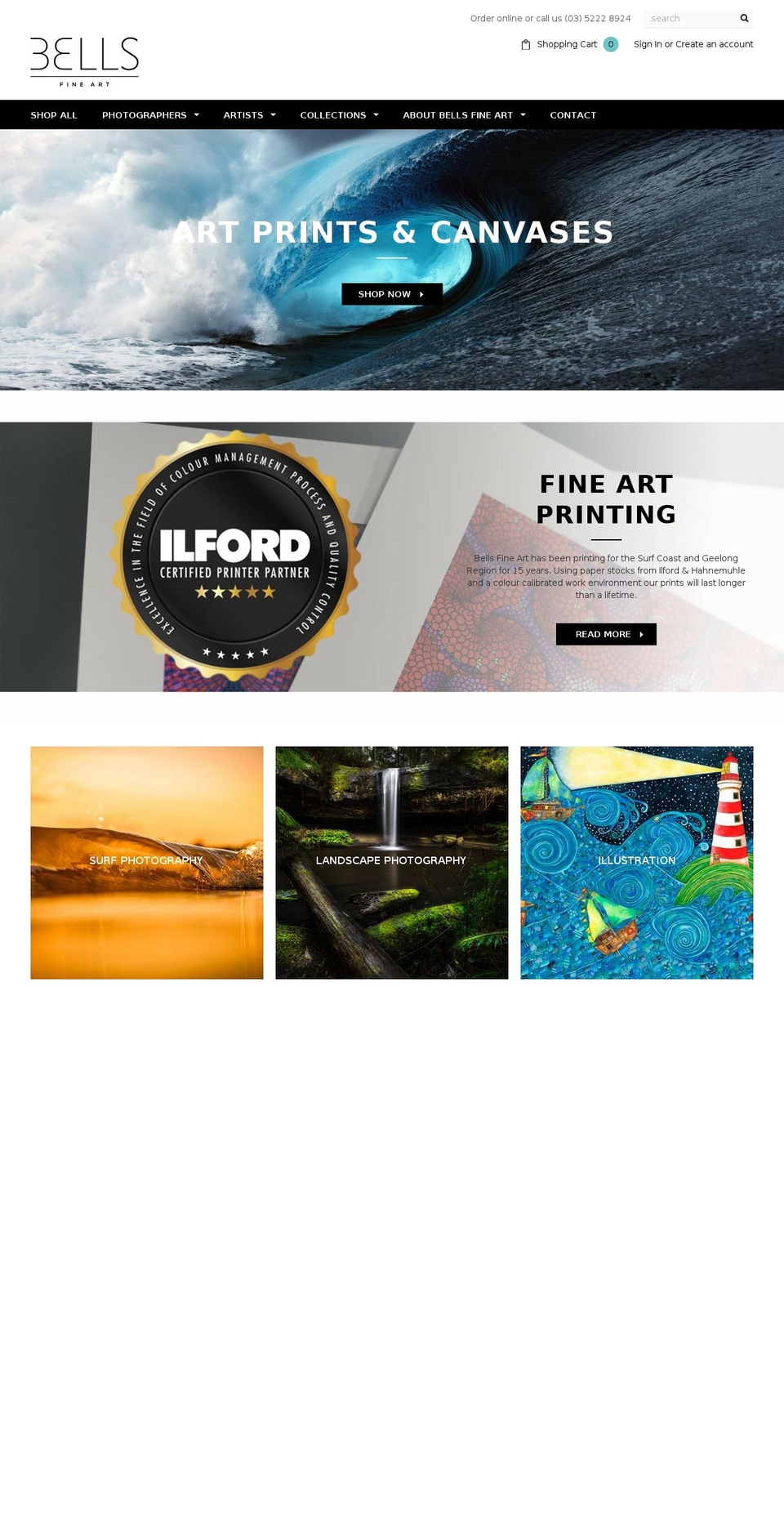 bellsfineart.com.au shopify website screenshot