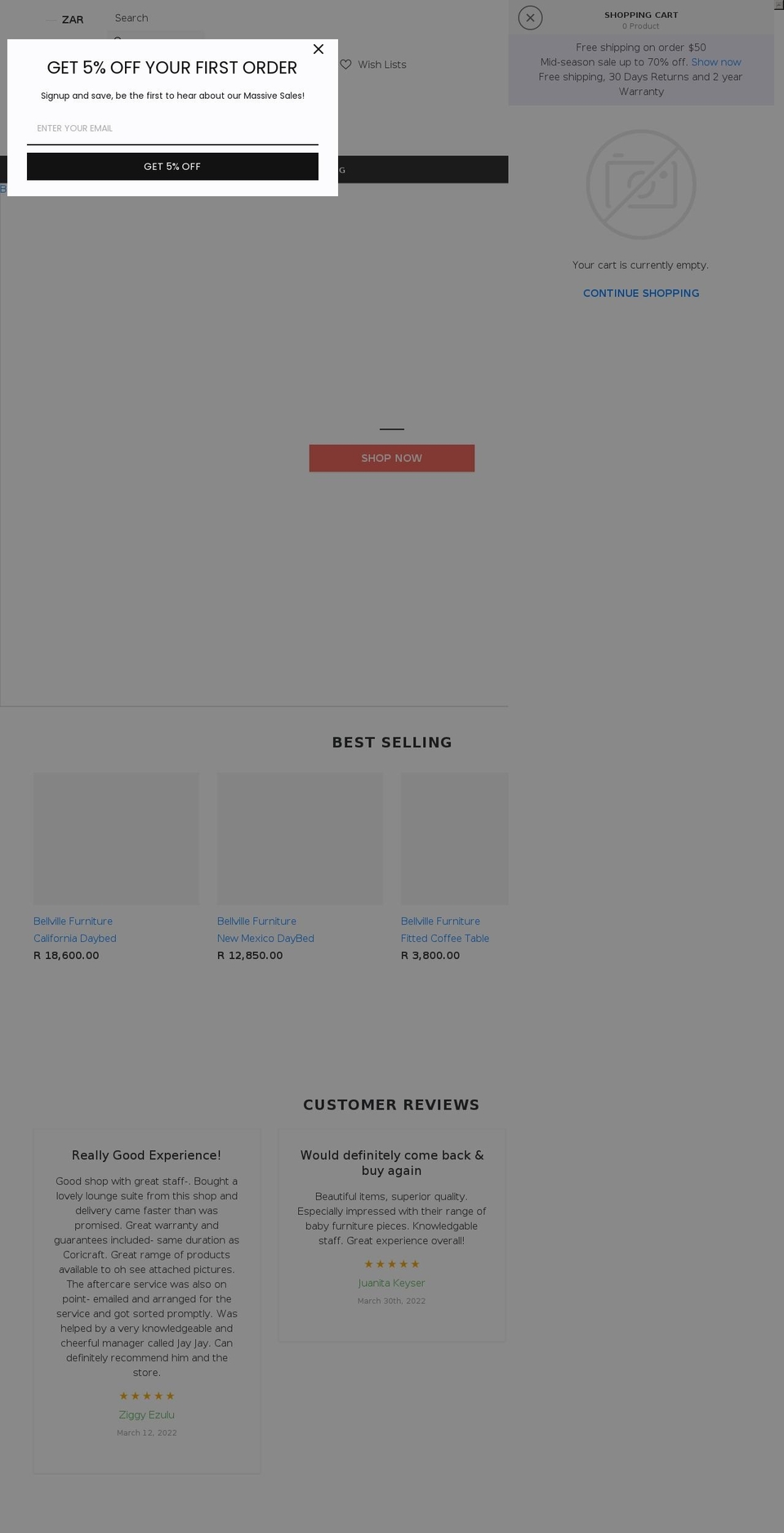 bellvillefurniture.co.za shopify website screenshot