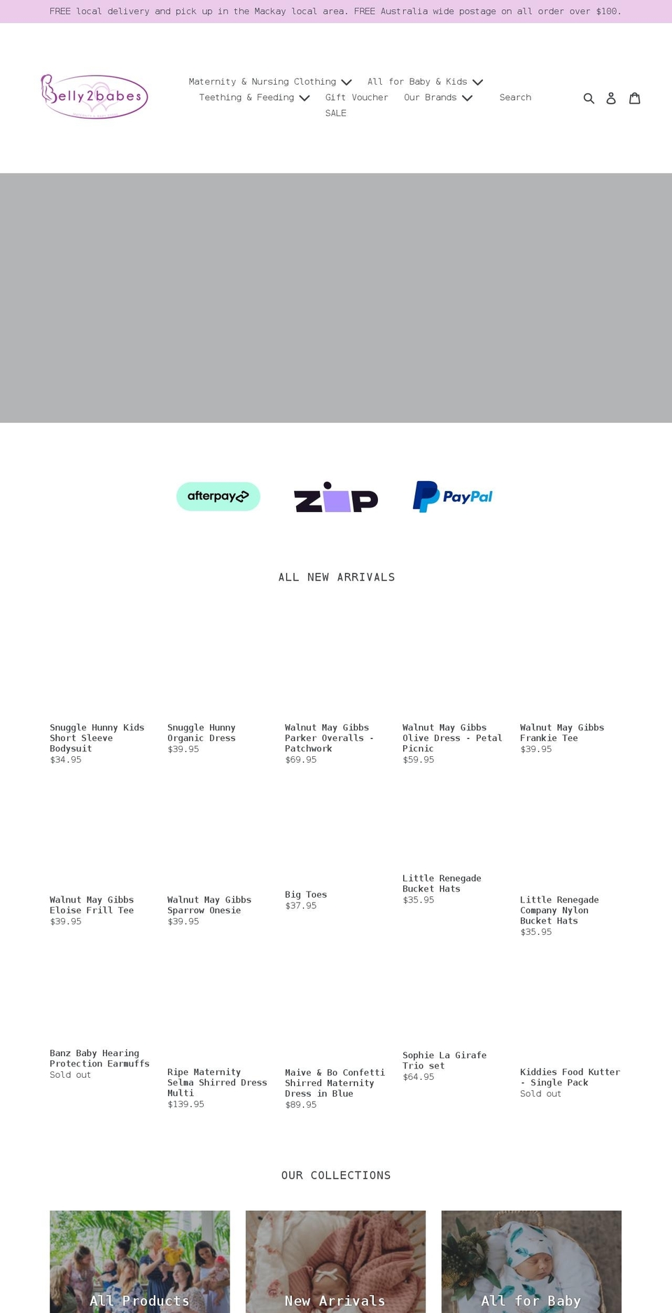 belly2babes.com.au shopify website screenshot