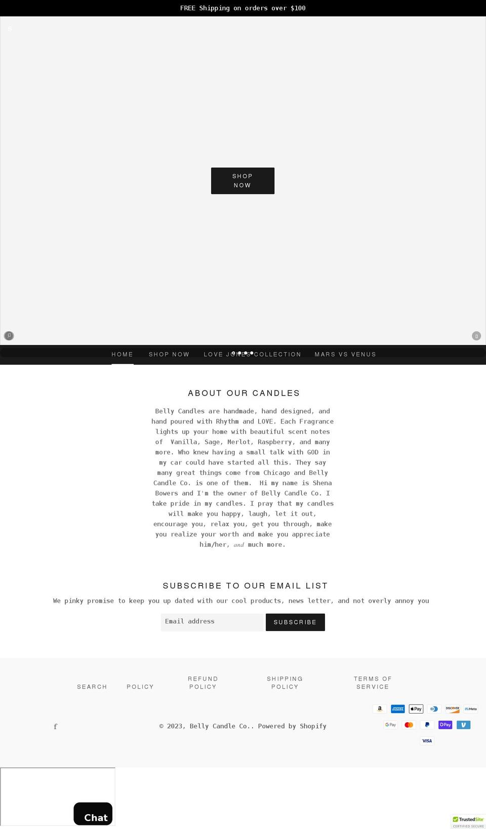 bellycandleco.com shopify website screenshot