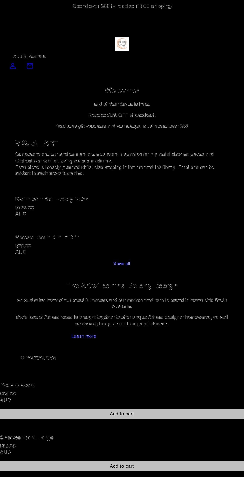 belongdesign.com.au shopify website screenshot