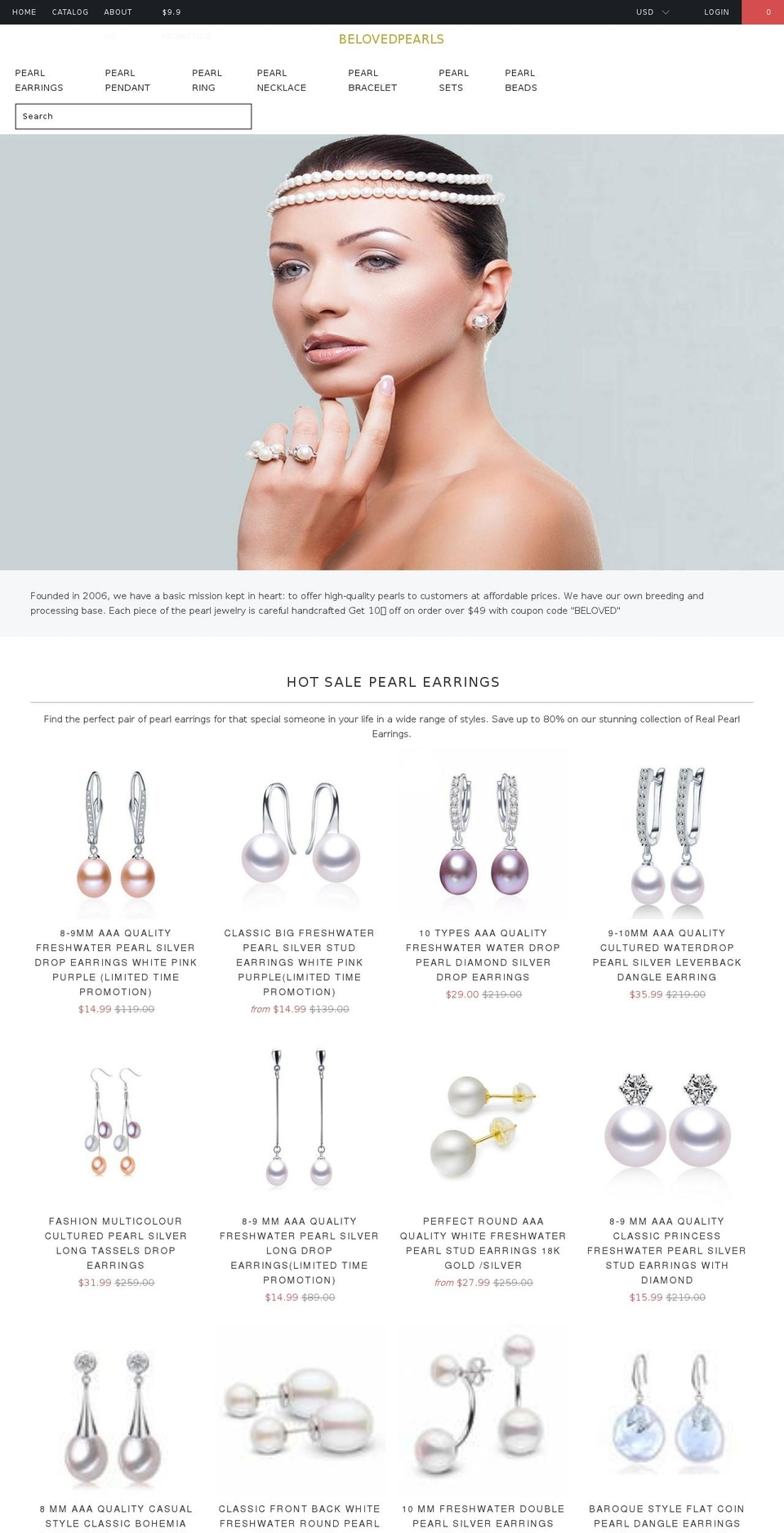 belovedpearls.com — Shopify storefront screenshot
