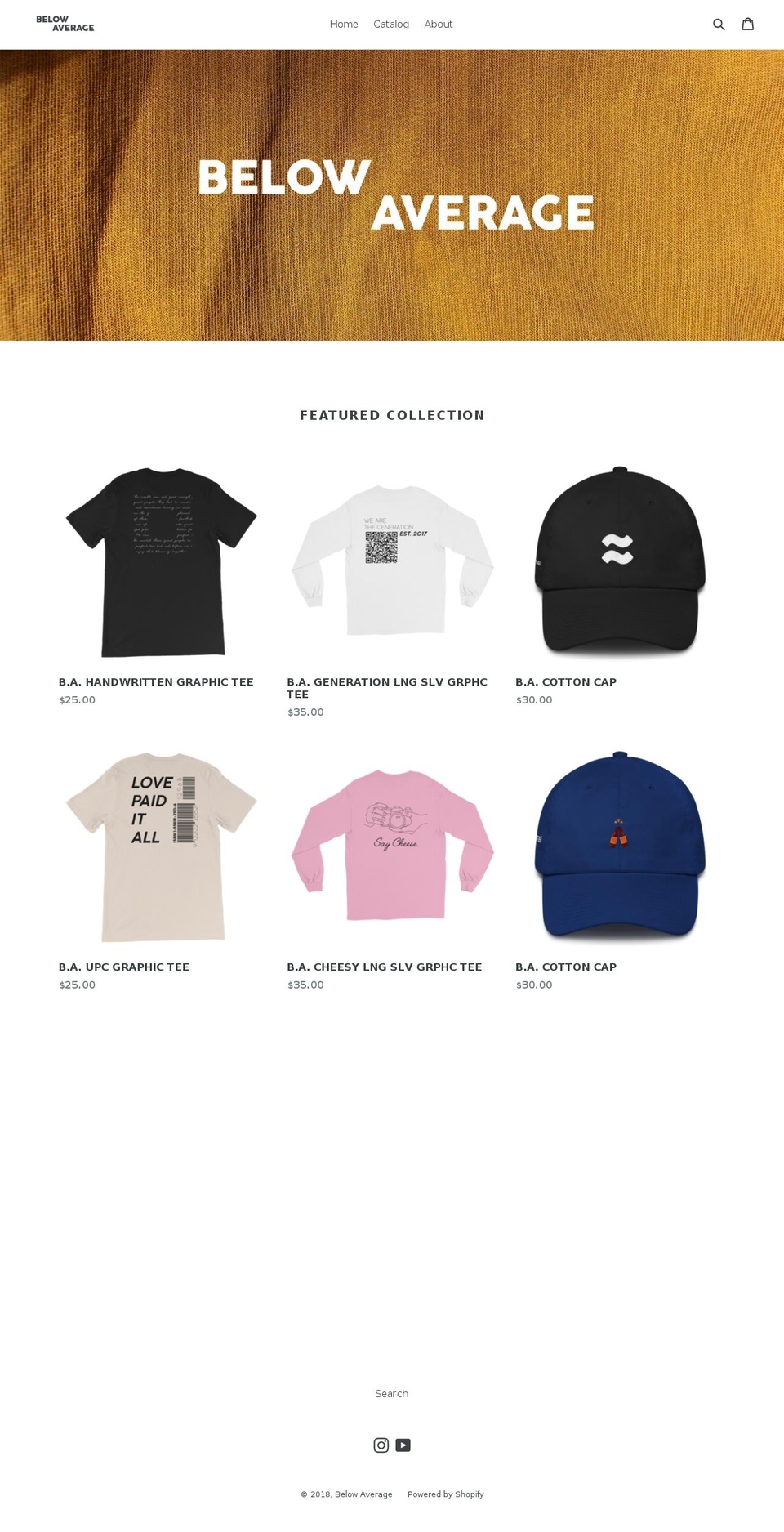 belowaverageclothing.com — Shopify storefront screenshot