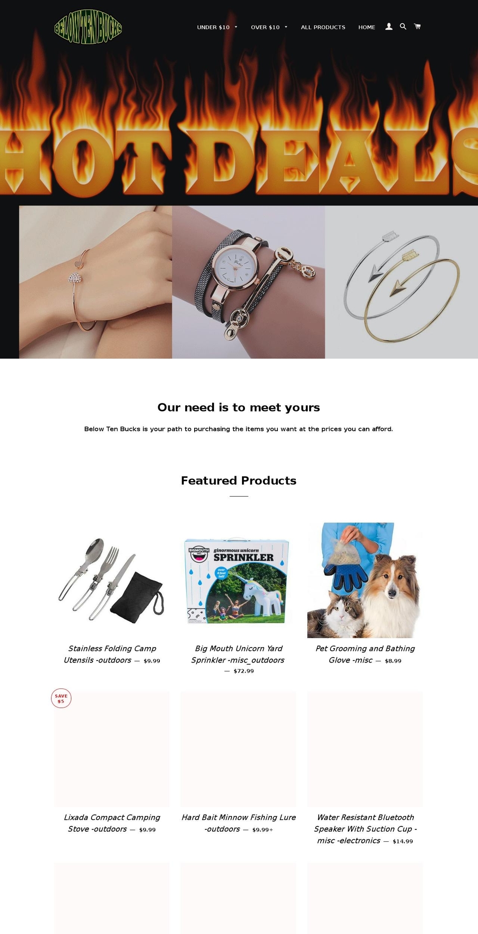 belowtenbucks.com — Shopify storefront screenshot