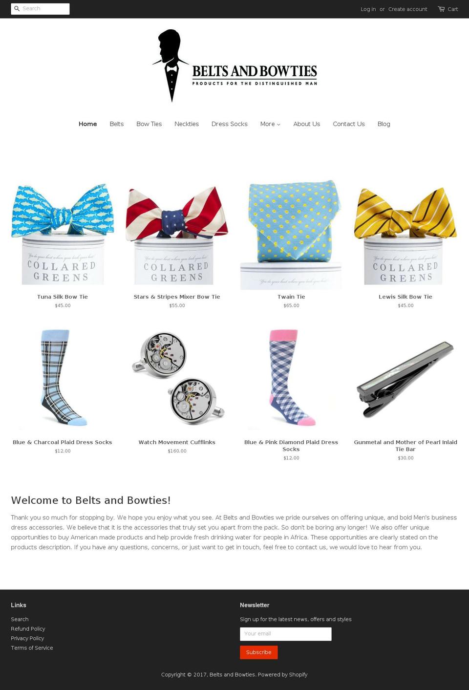 beltsandbowties.com shopify website screenshot