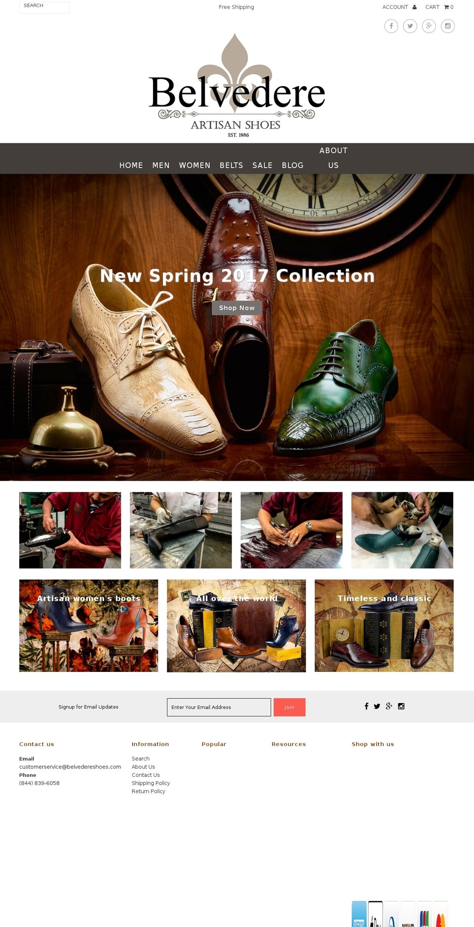 Spark Shopify theme site example belvedereshoes.com