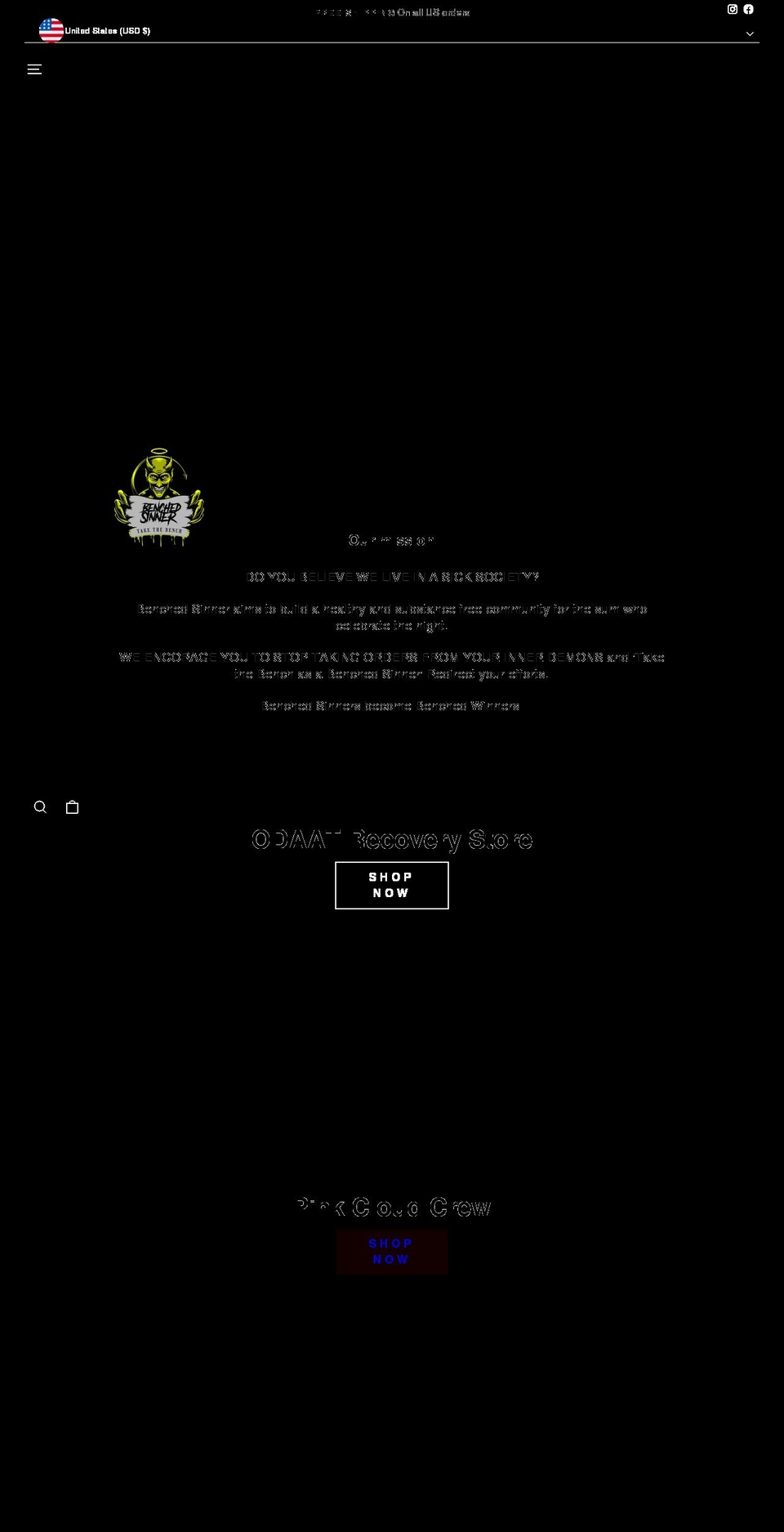 benchedsinner.com shopify website screenshot