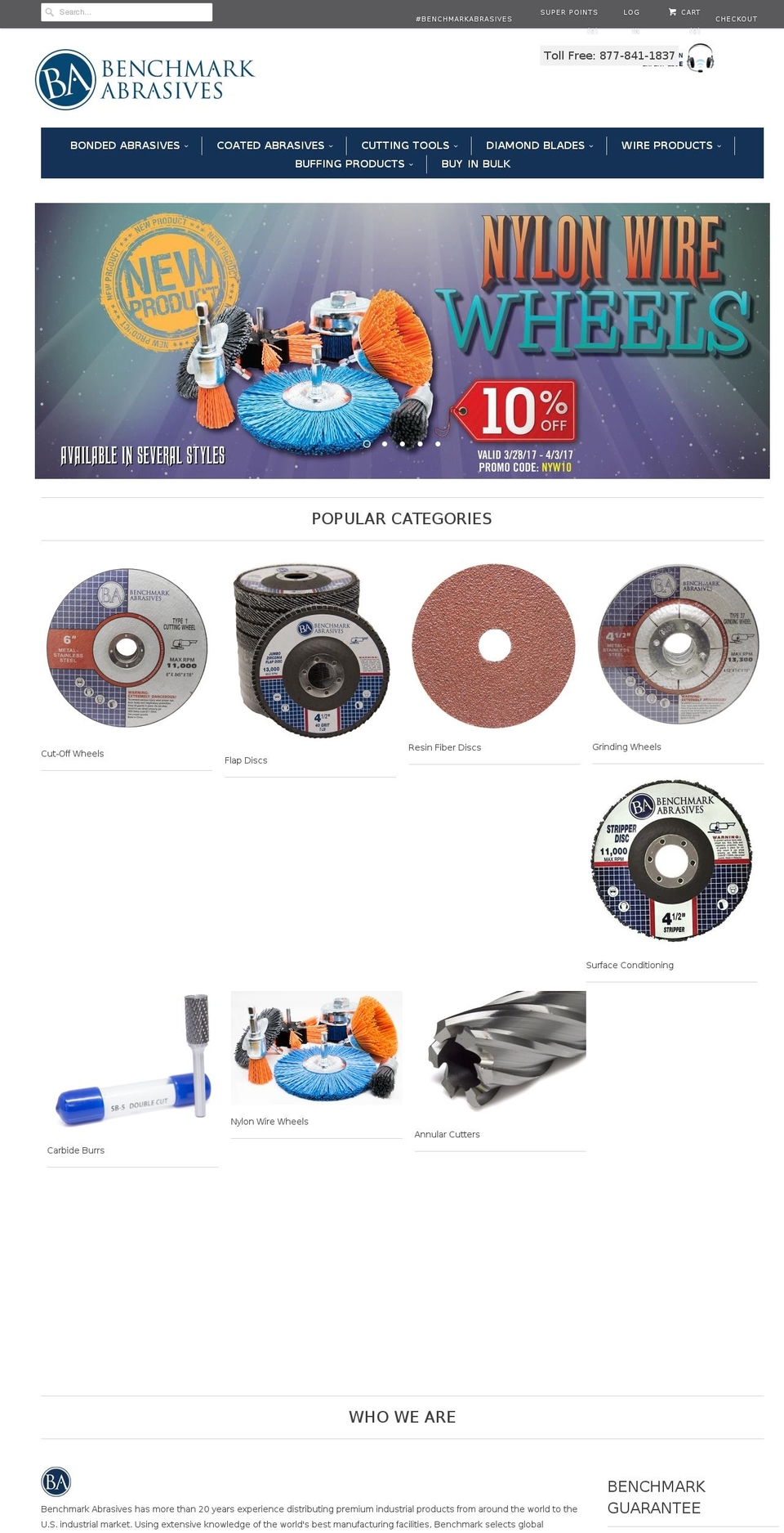 benchmarkabrasives.com shopify website screenshot