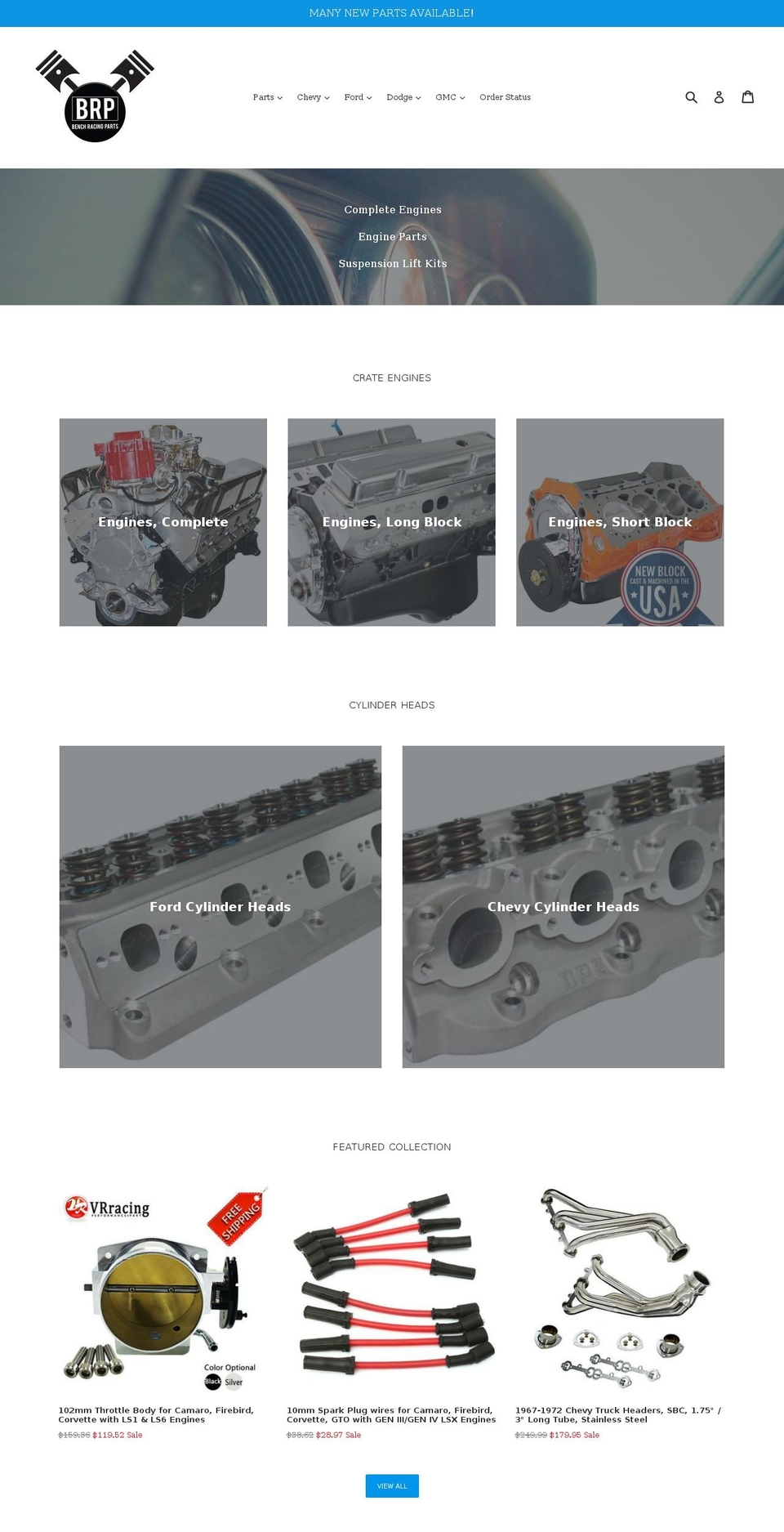 benchracingparts.com — Shopify storefront screenshot