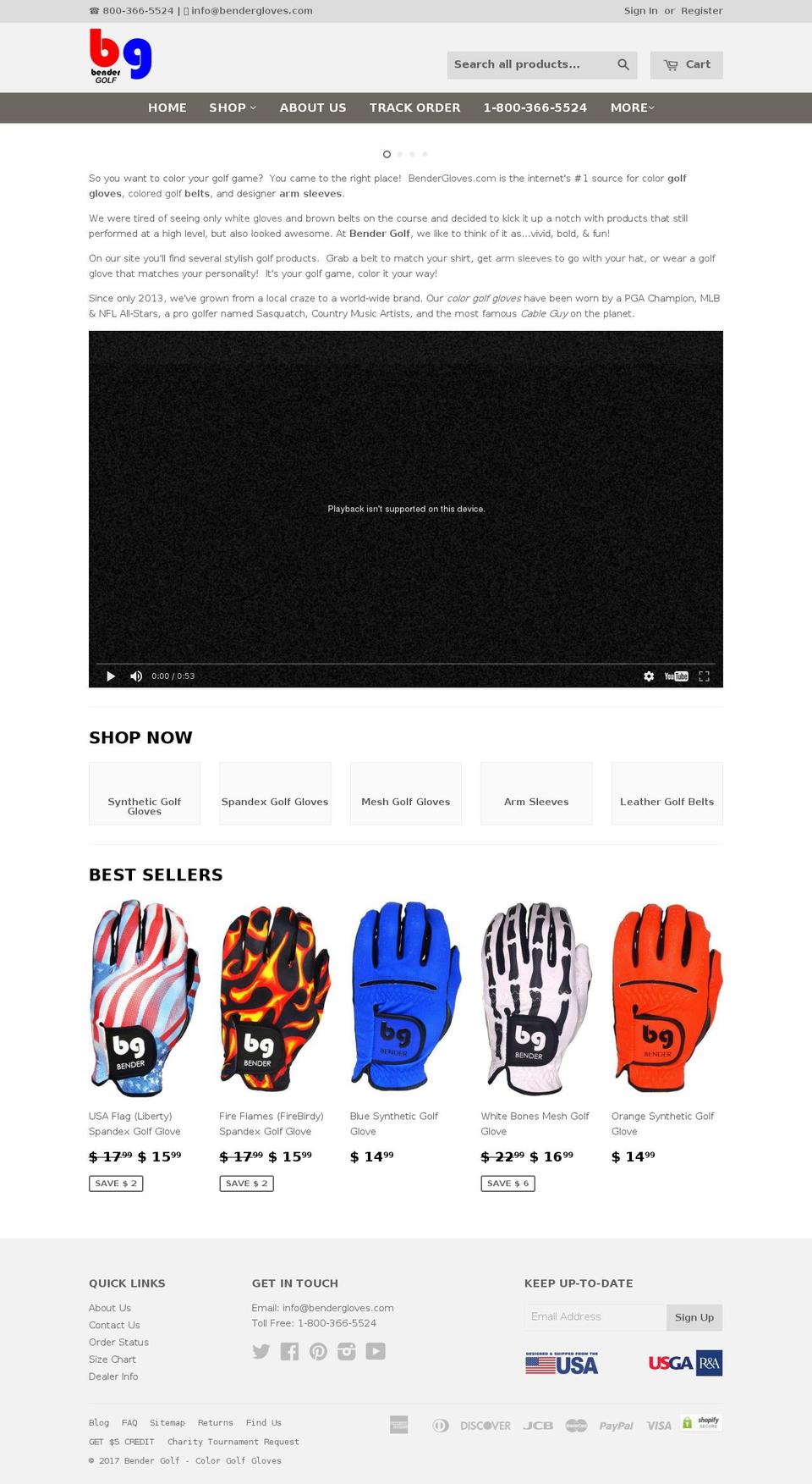 bendergloves.com shopify website screenshot