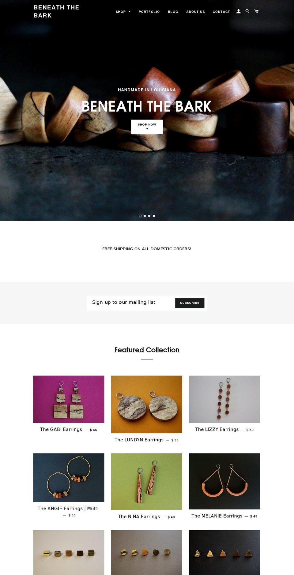 beneaththebarkjewelry.com shopify website screenshot