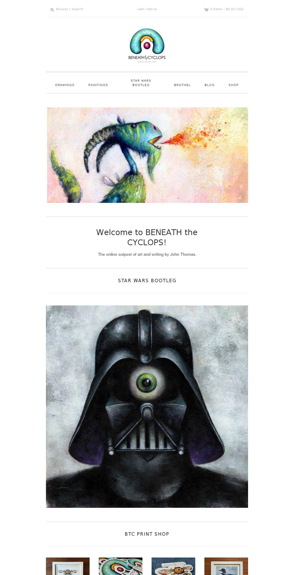 beneaththecyclops.com shopify website screenshot