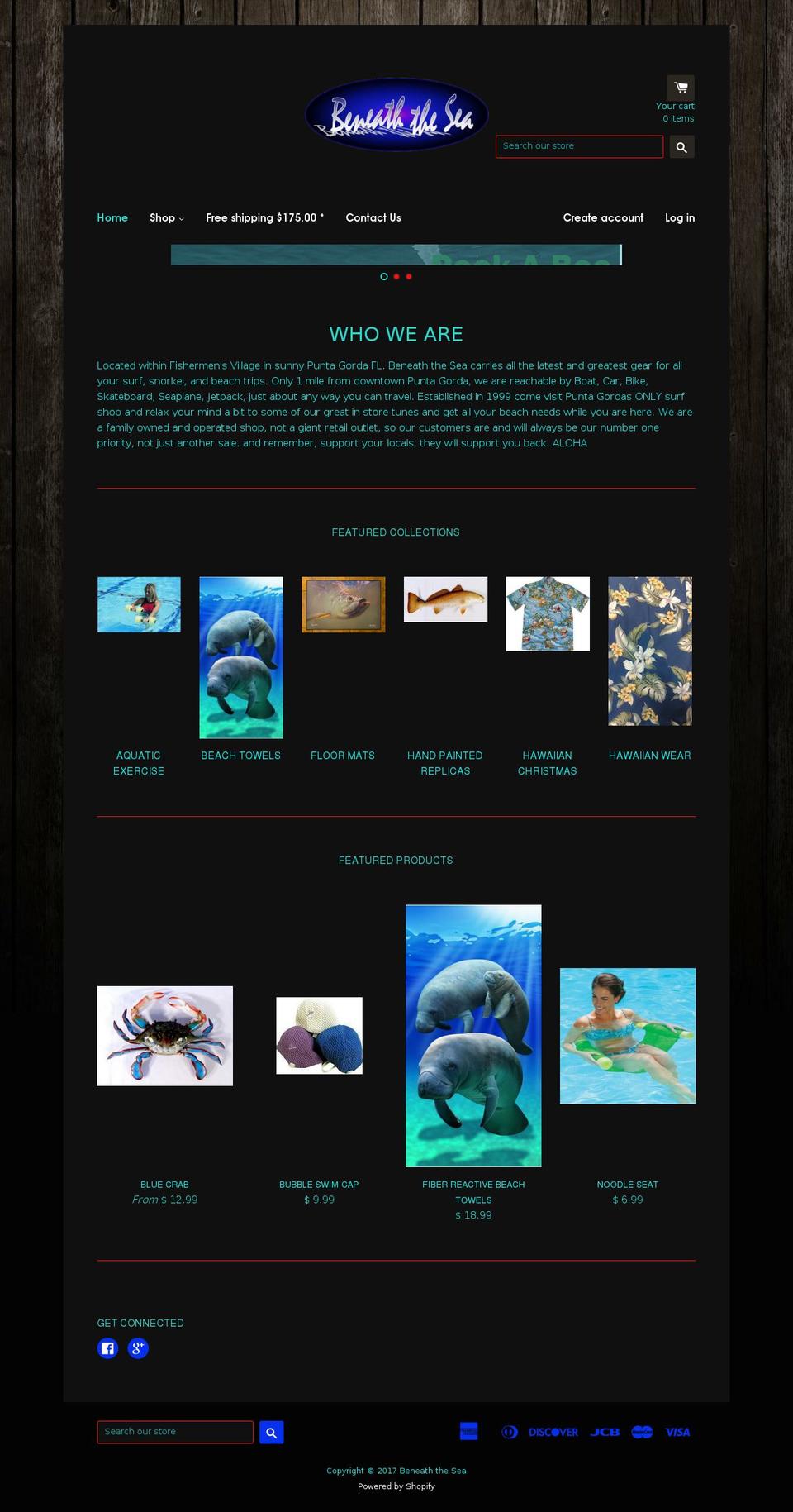 beneaththesea.com shopify website screenshot