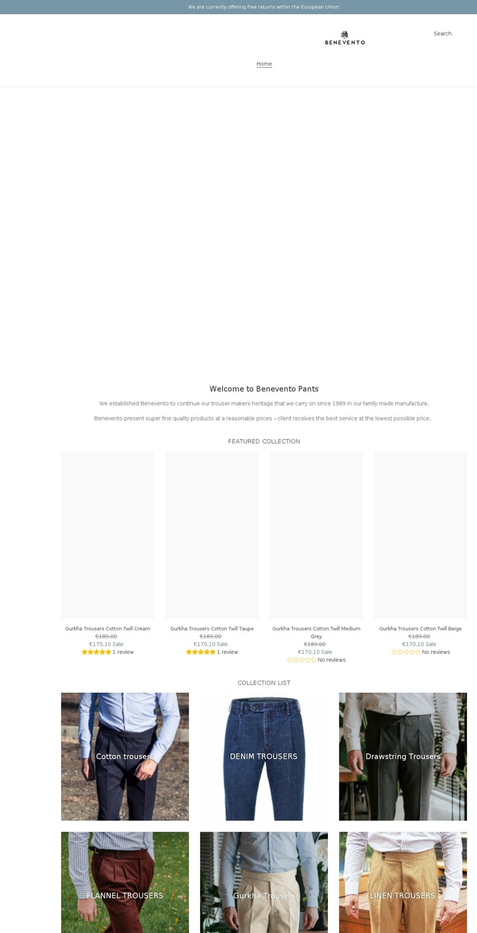 beneventostore.com shopify website screenshot