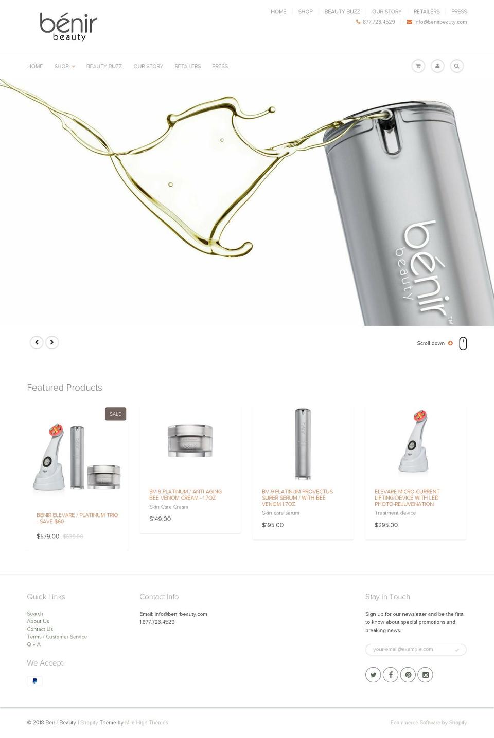 benirbeauty.ca shopify website screenshot