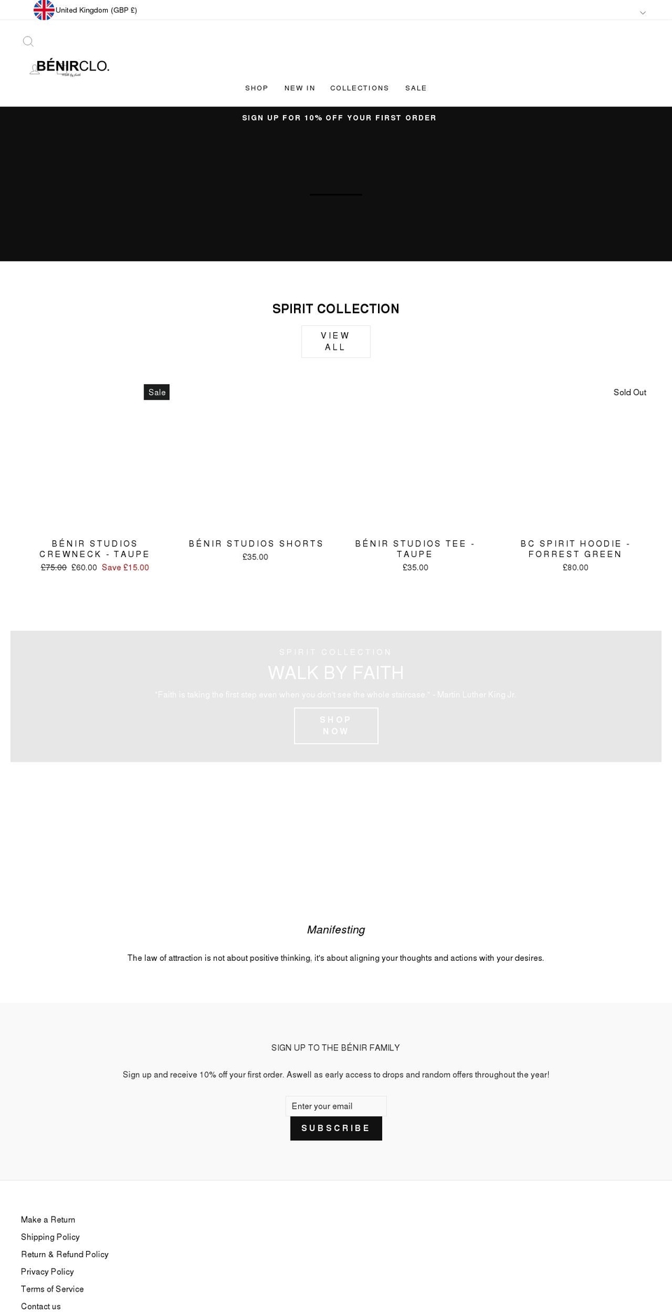 benirclothing.com shopify website screenshot