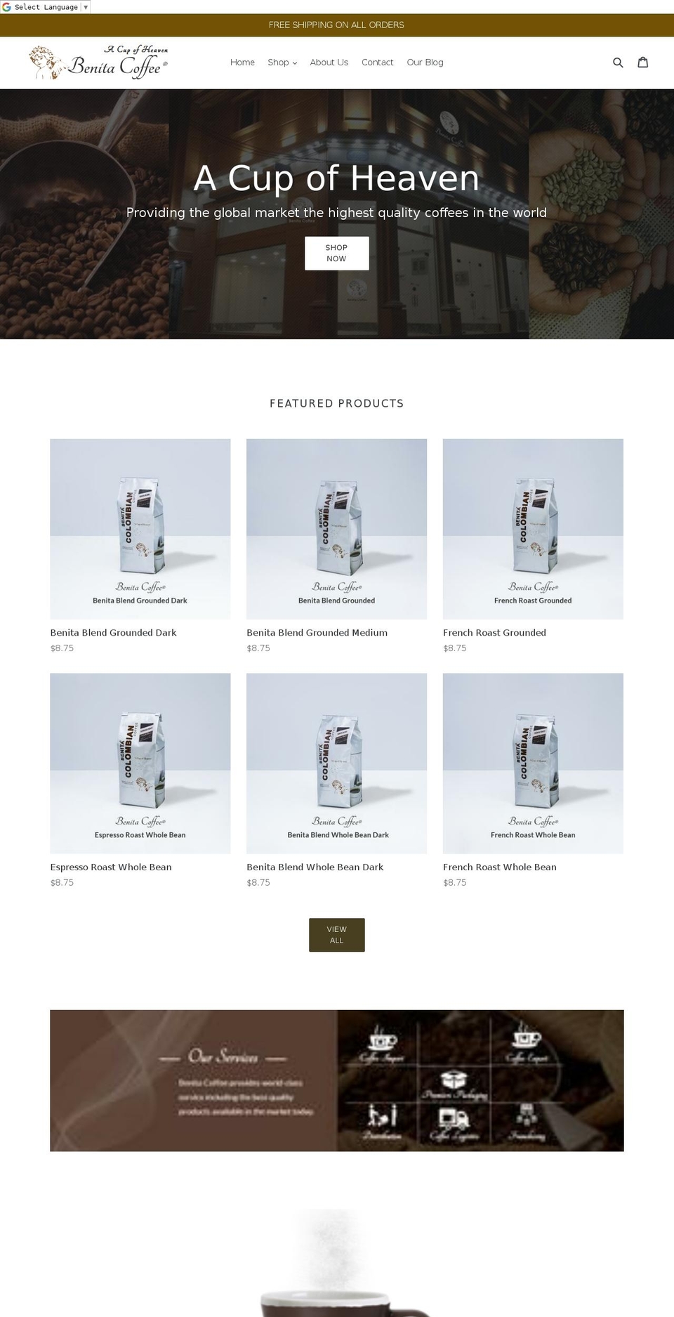 benitacoffee.com shopify website screenshot