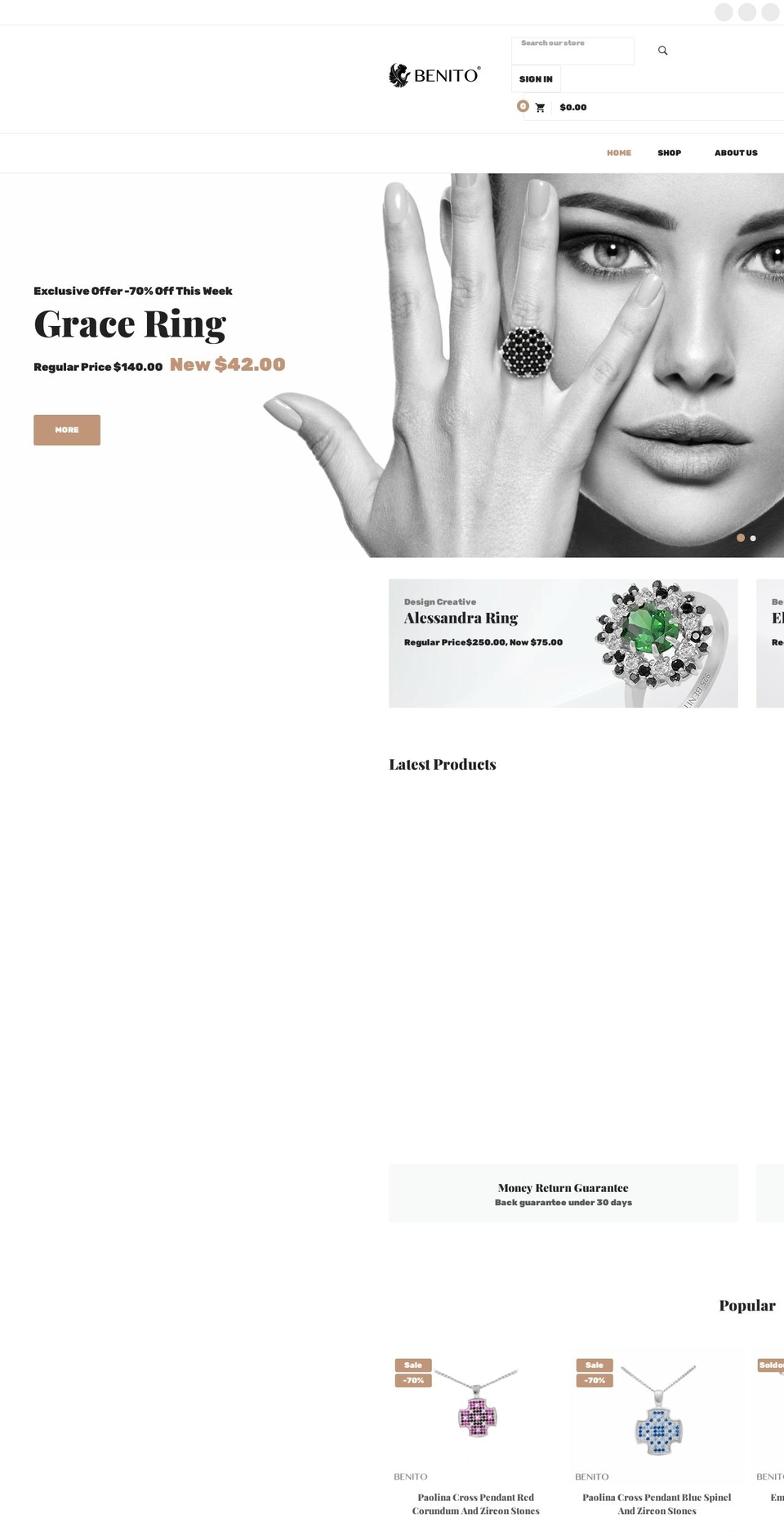 benitojewelry.com shopify website screenshot
