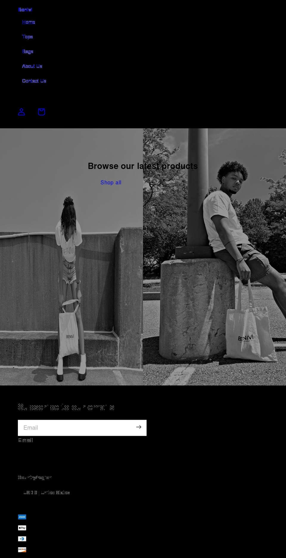 beniviclothing.com shopify website screenshot