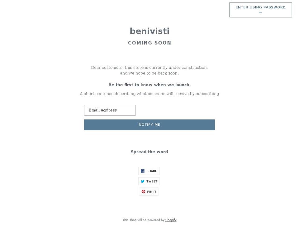 benivisti.com.au shopify website screenshot