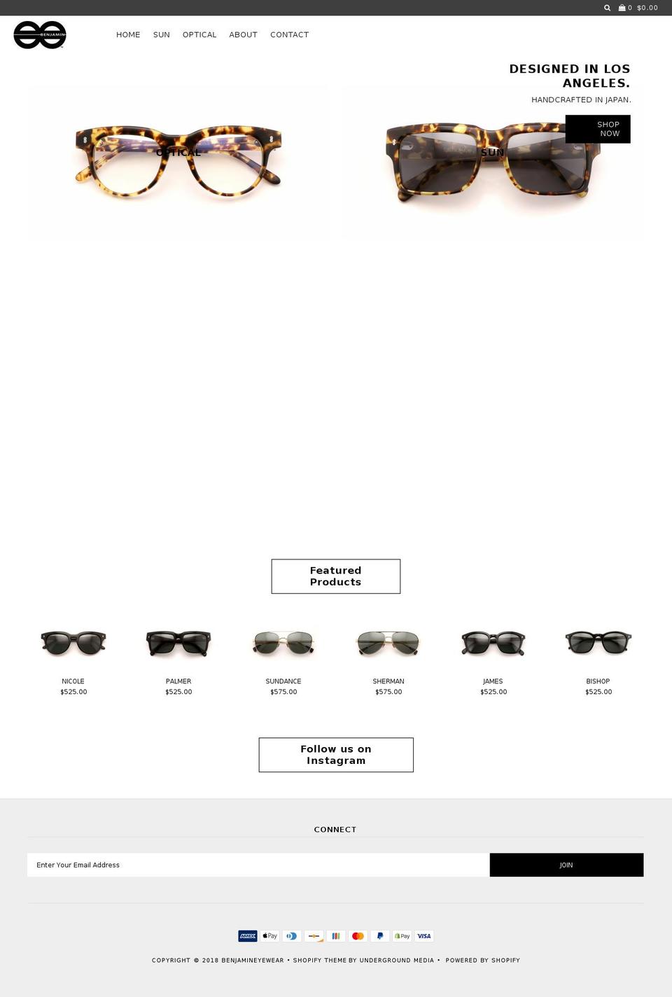 benjamineyewear.com shopify website screenshot