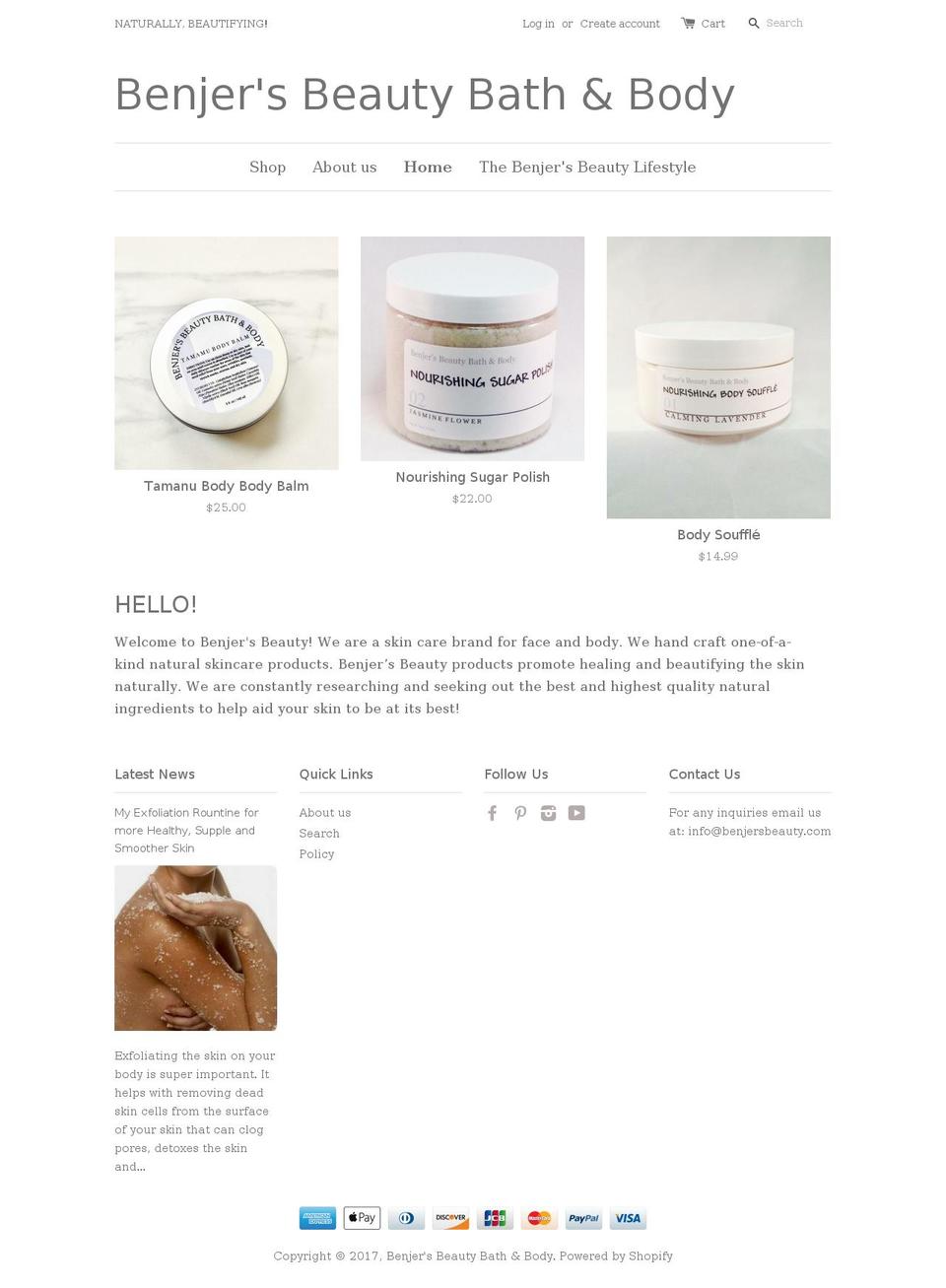 benjersbeauty.com shopify website screenshot