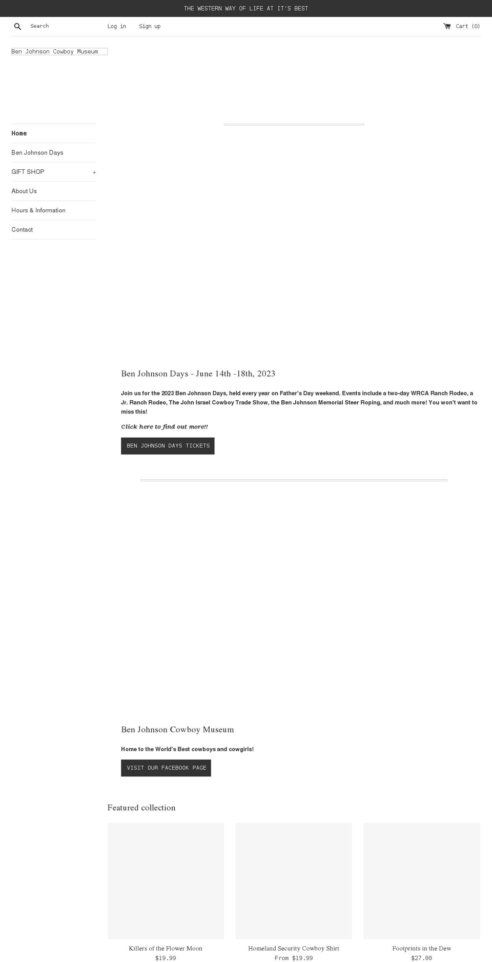 benjohnsoncowboymuseum.com shopify website screenshot