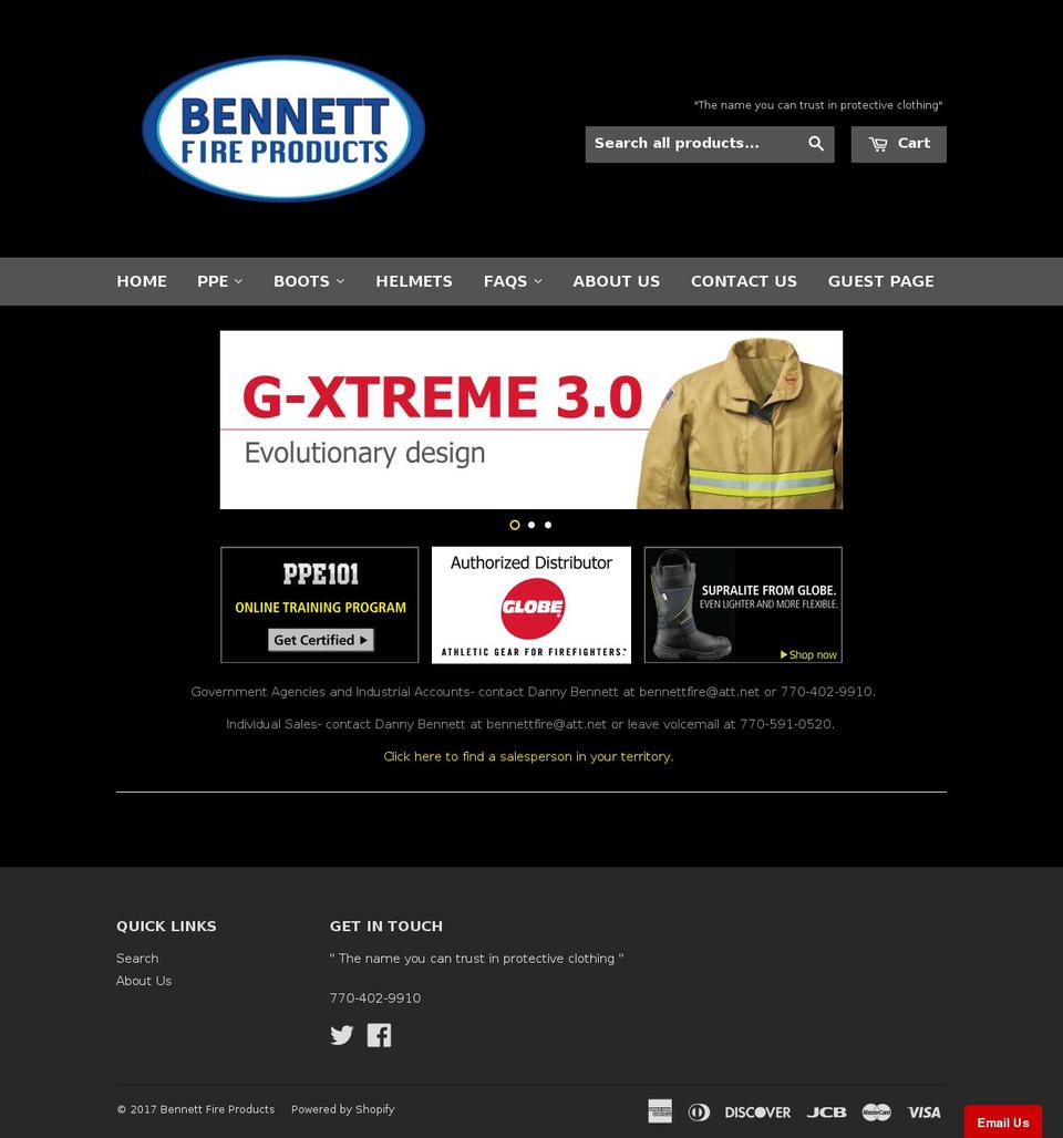 bennettfireproducts.com shopify website screenshot