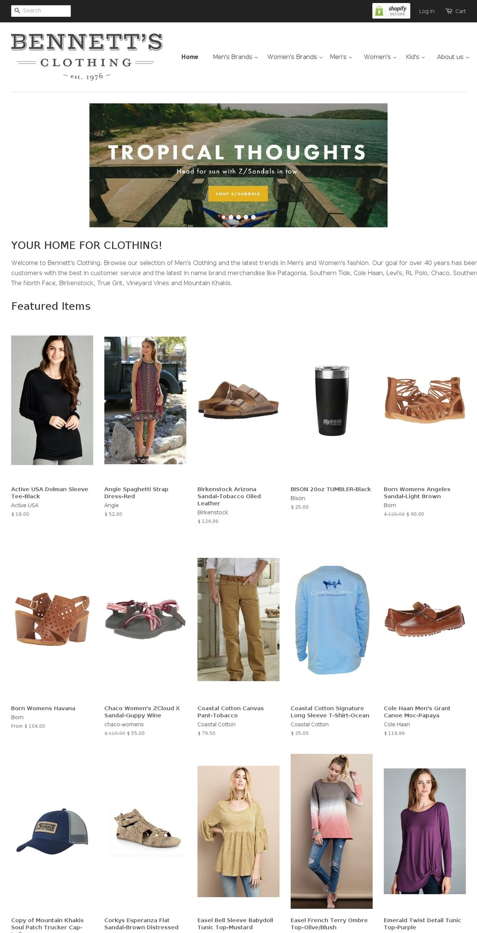 bennettsclothing.com shopify website screenshot