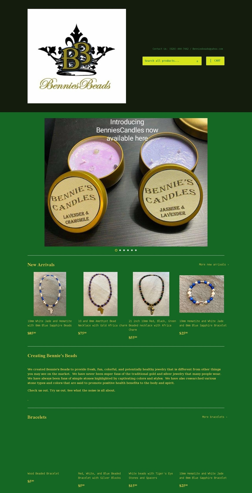 benniesbeads.com shopify website screenshot
