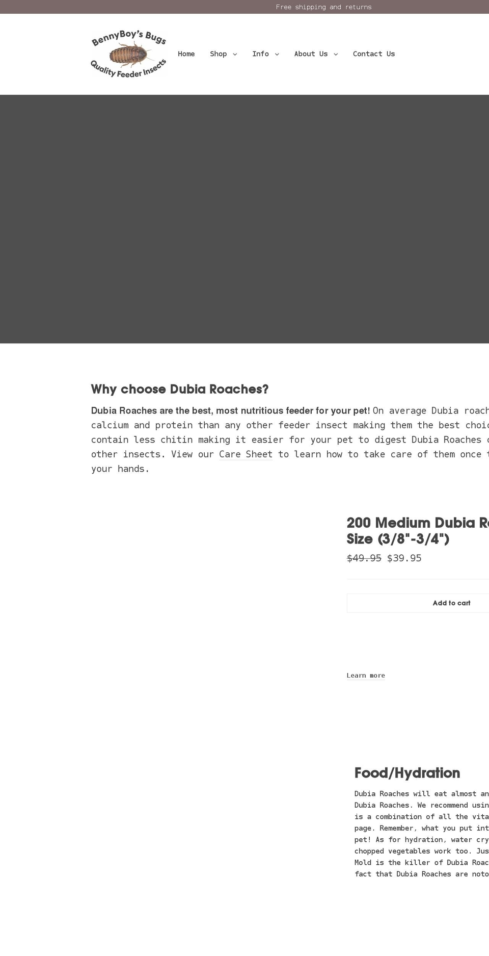 bennyboysbugs.com shopify website screenshot