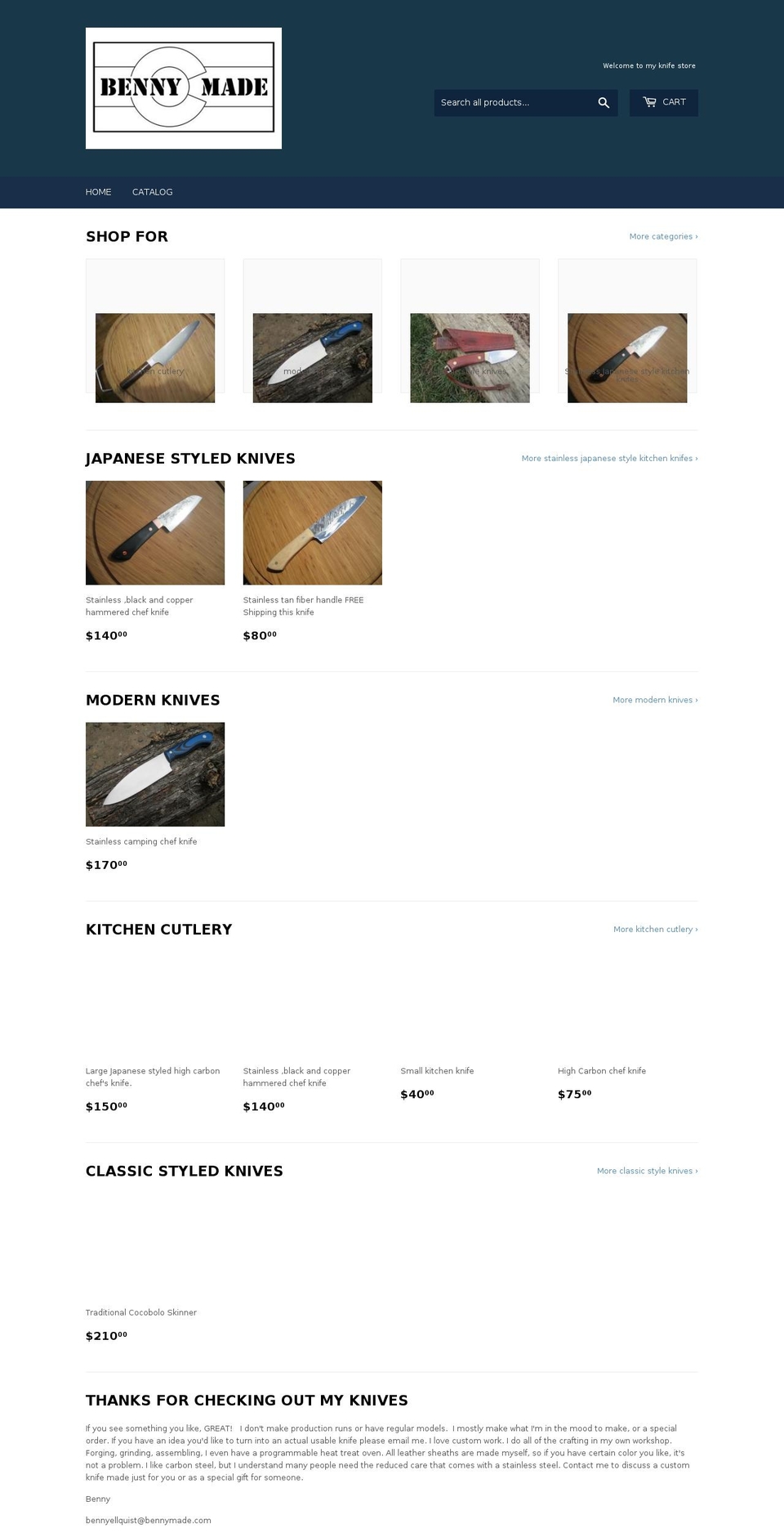 bennymade.com — Shopify storefront screenshot