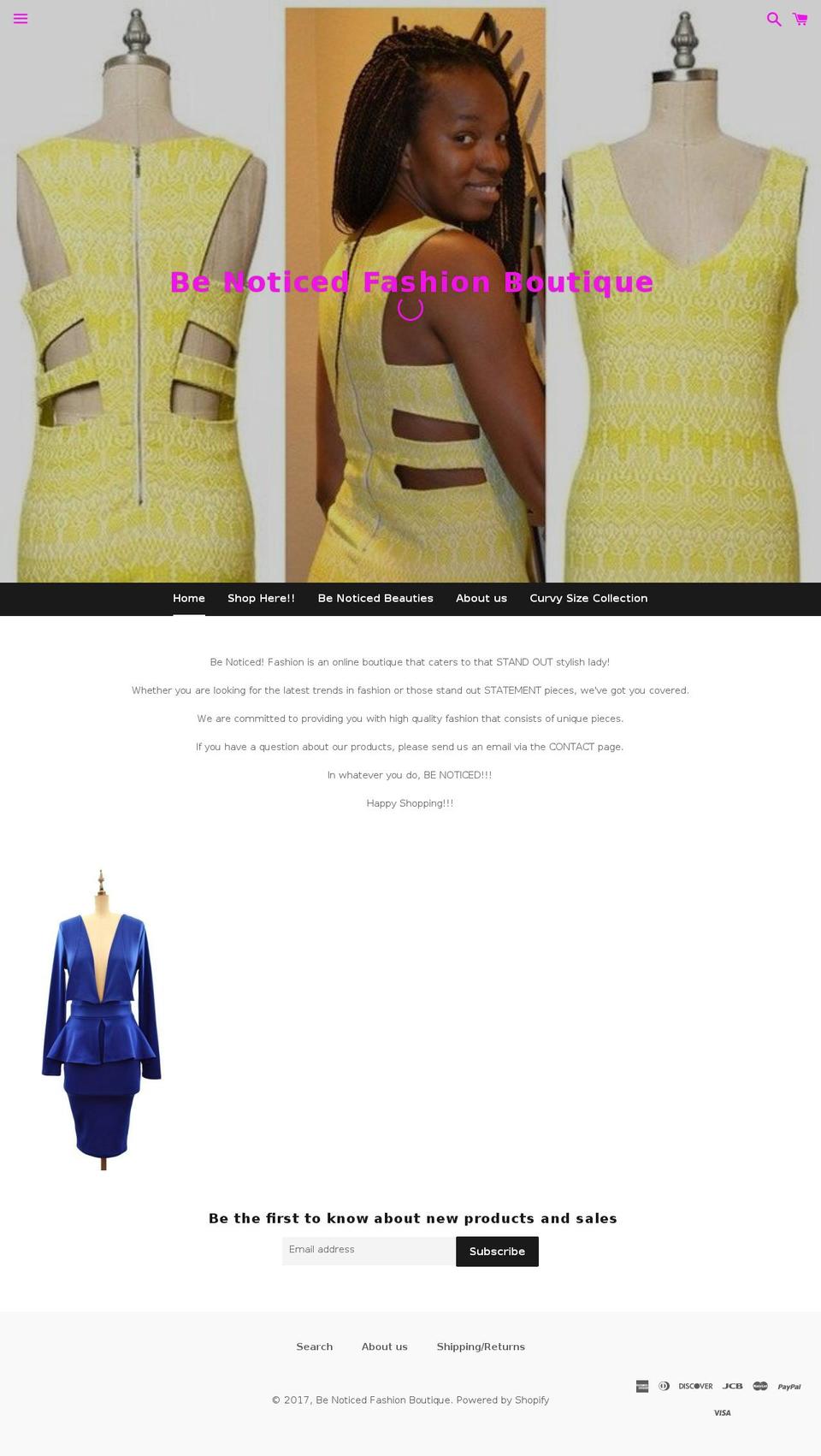 benoticedfashion.com shopify website screenshot