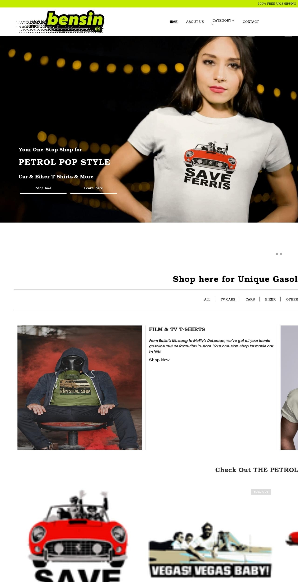 bensin.co.uk shopify website screenshot