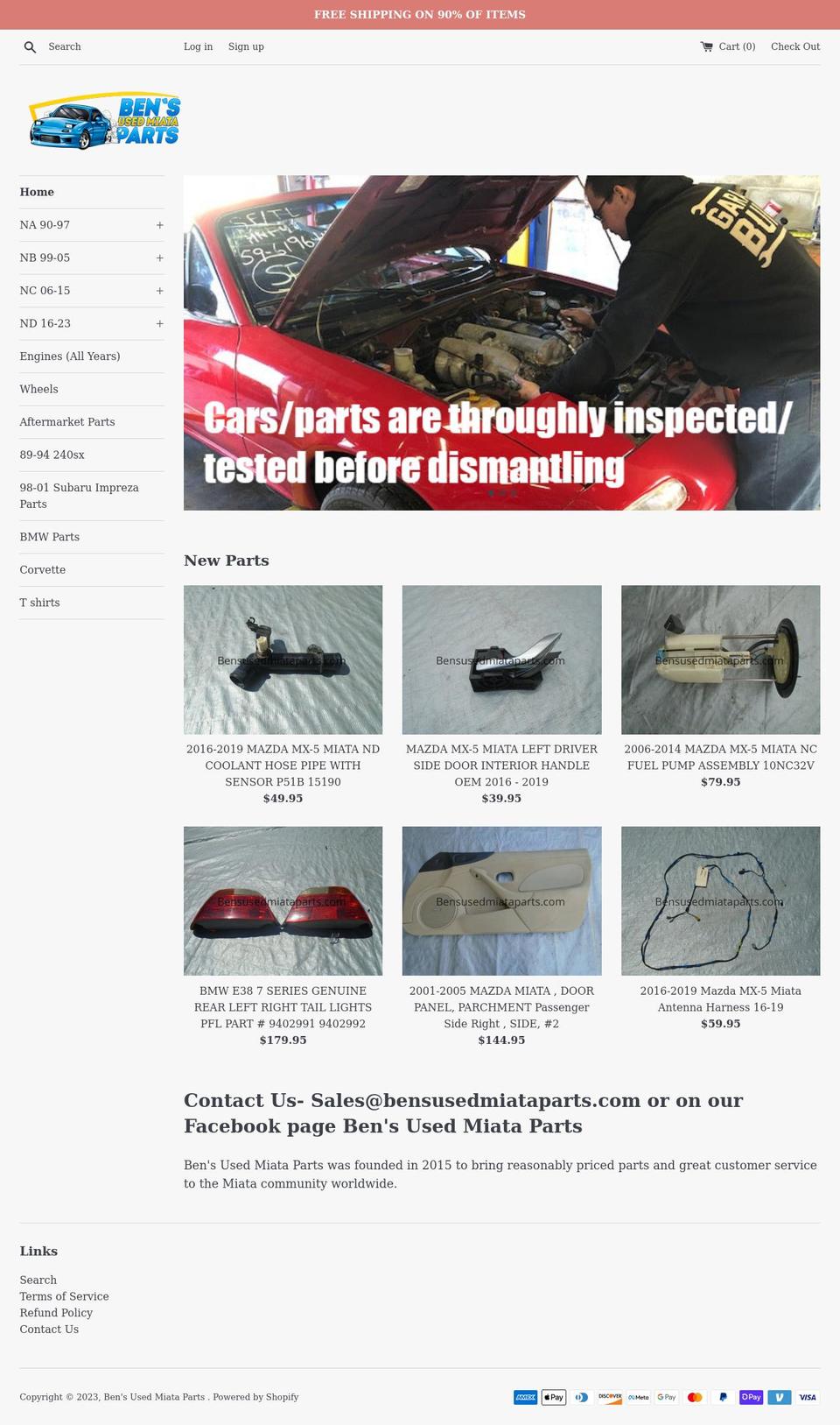 bensusedmiataparts.com shopify website screenshot