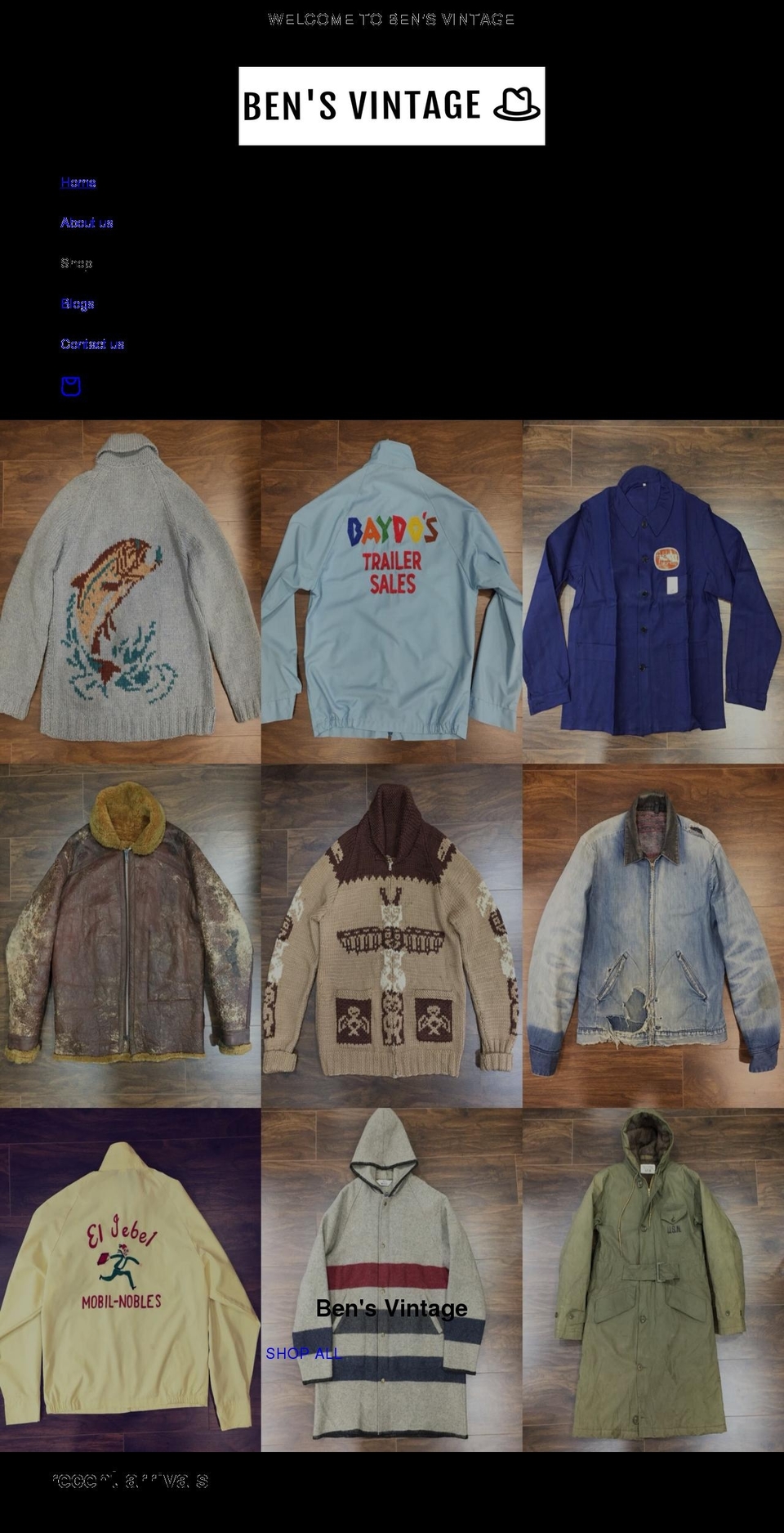 bensvintage.com shopify website screenshot