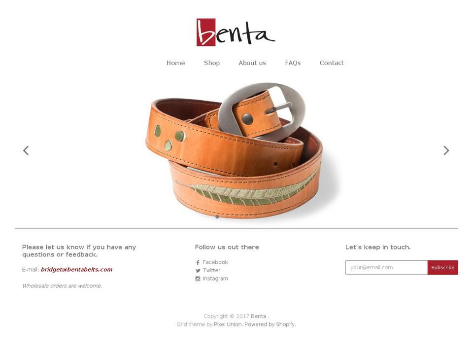 bentabelts.com shopify website screenshot