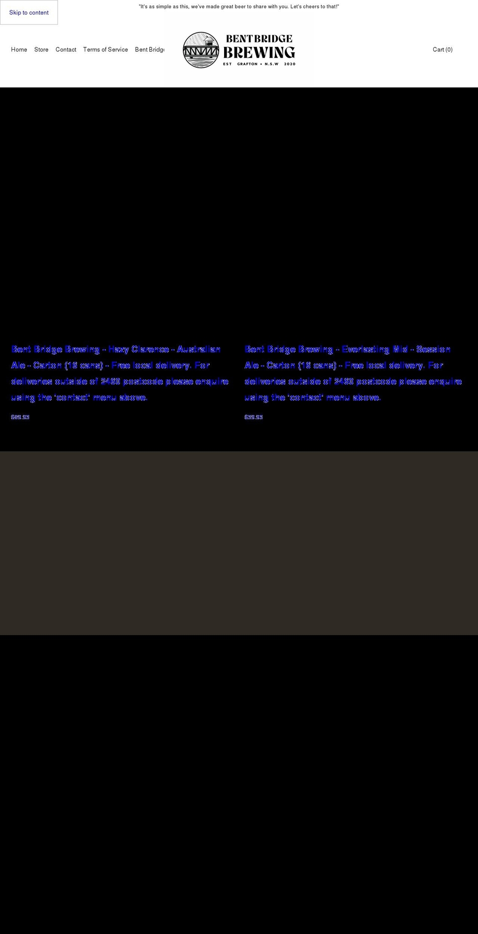 bentbridgebrewing.com shopify website screenshot