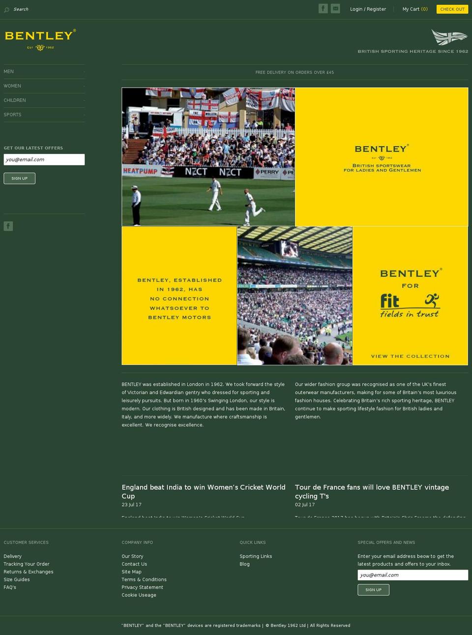 bentley1962.com — Shopify storefront screenshot