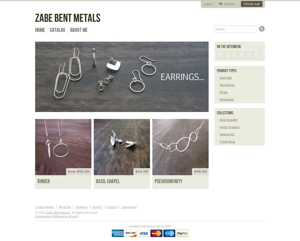 bentmetaljewelry.com — Shopify storefront screenshot