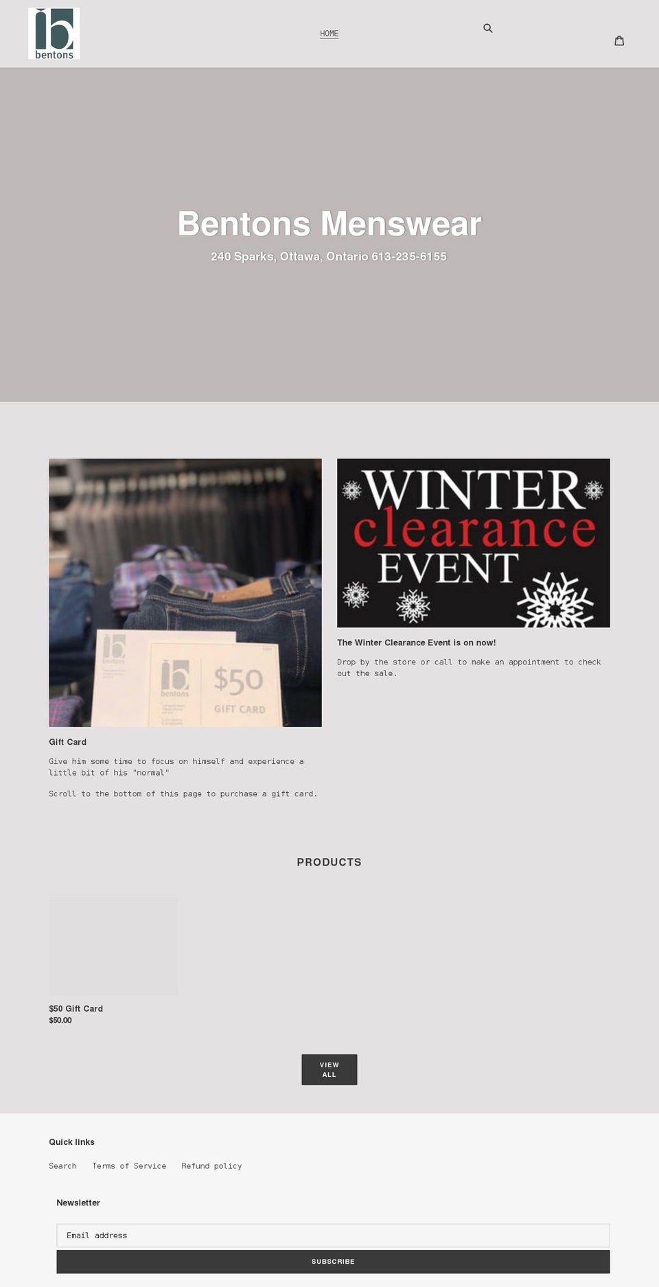 bentonsmenswear.com shopify website screenshot