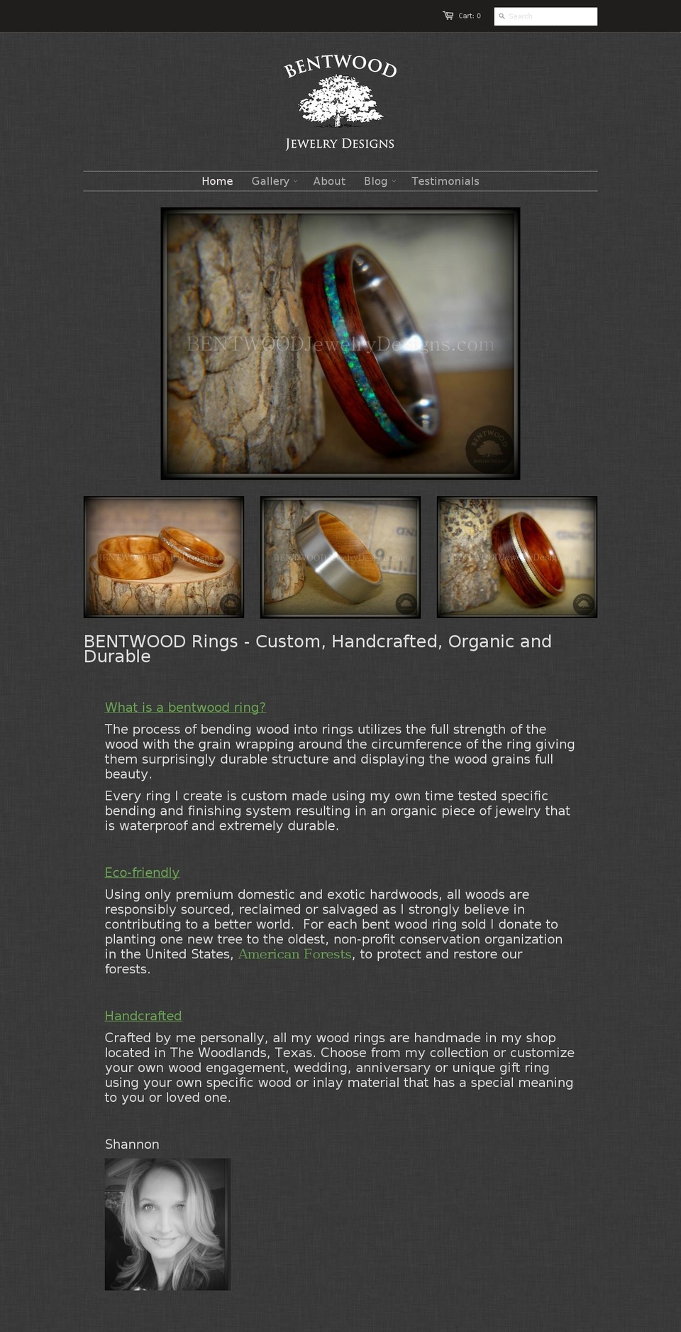 BENTWOOD Jewelry Designs Main Theme Shopify theme site example bentwoodwoodrings.com