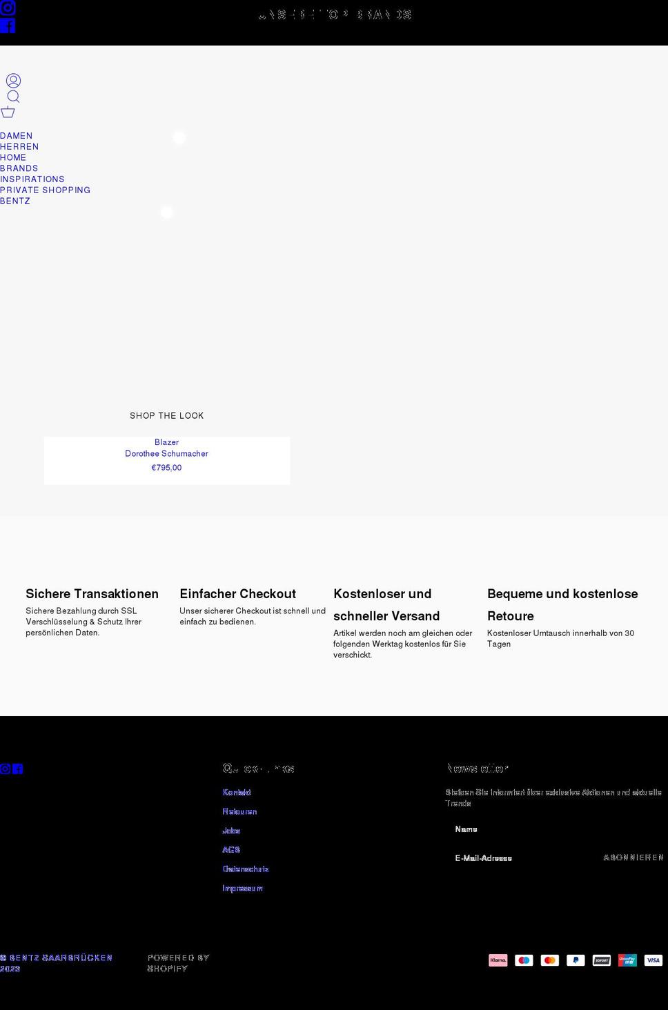 bentz-saarbruecken.de shopify website screenshot