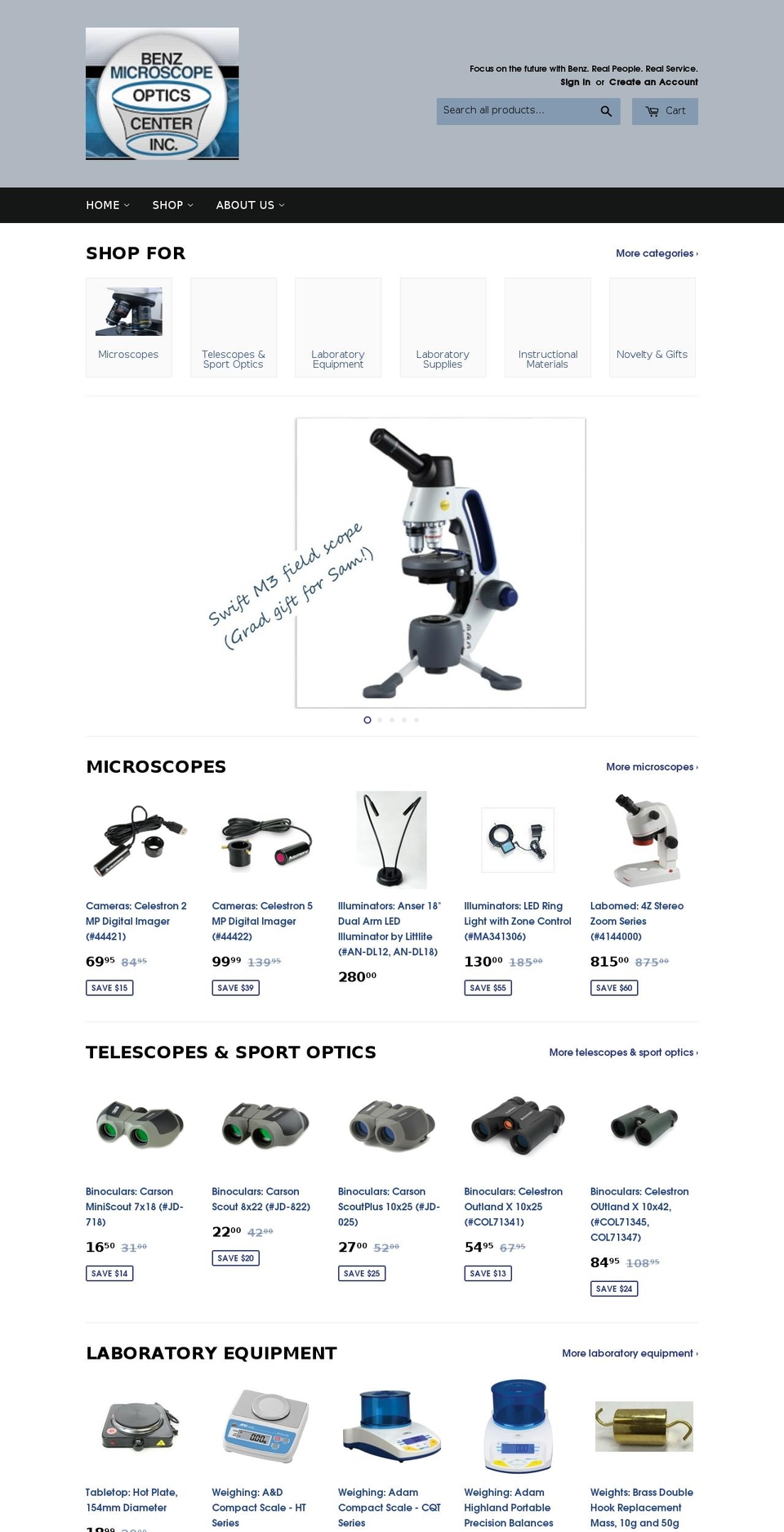 benzmicroscopes.com shopify website screenshot