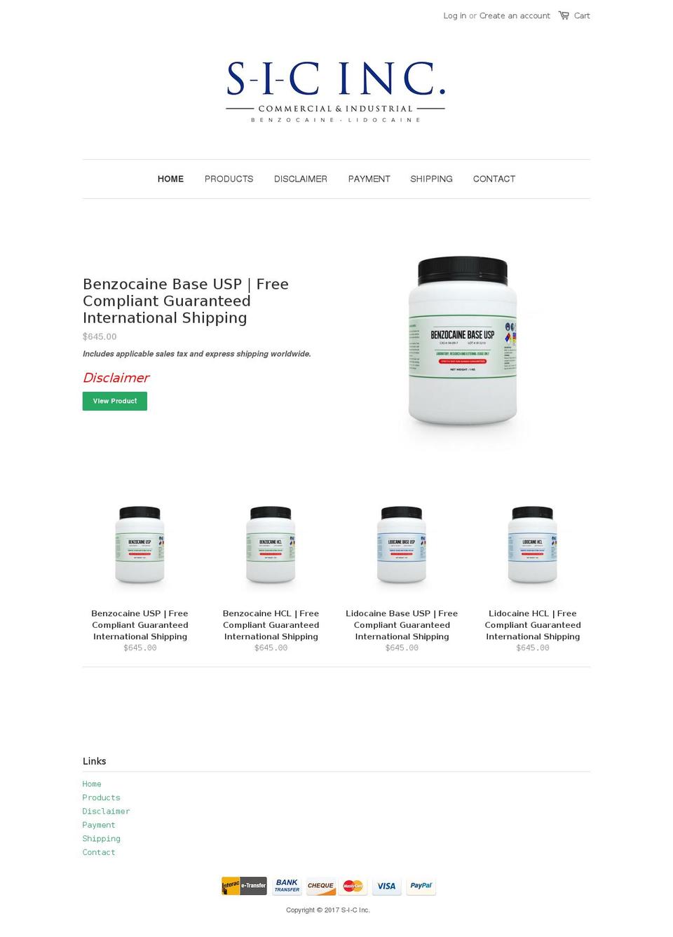 benzocainebaseusp.com shopify website screenshot