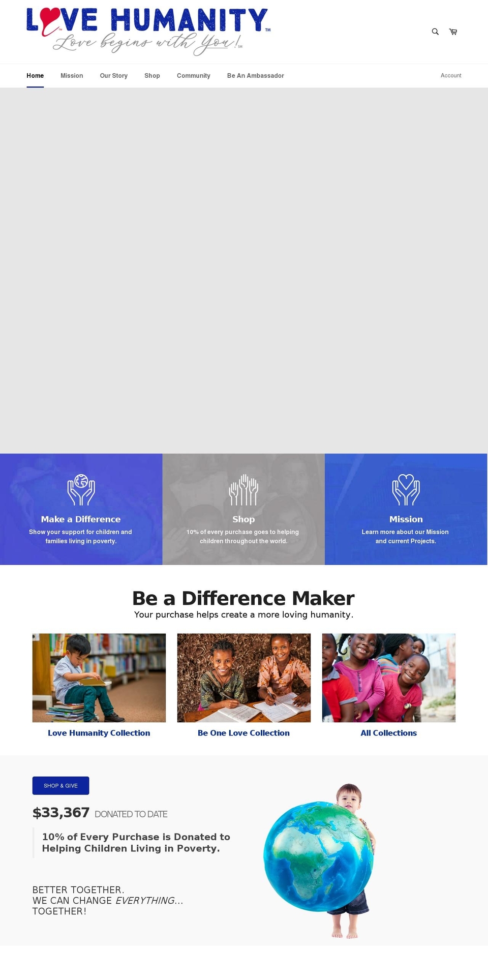 beonelove.org shopify website screenshot