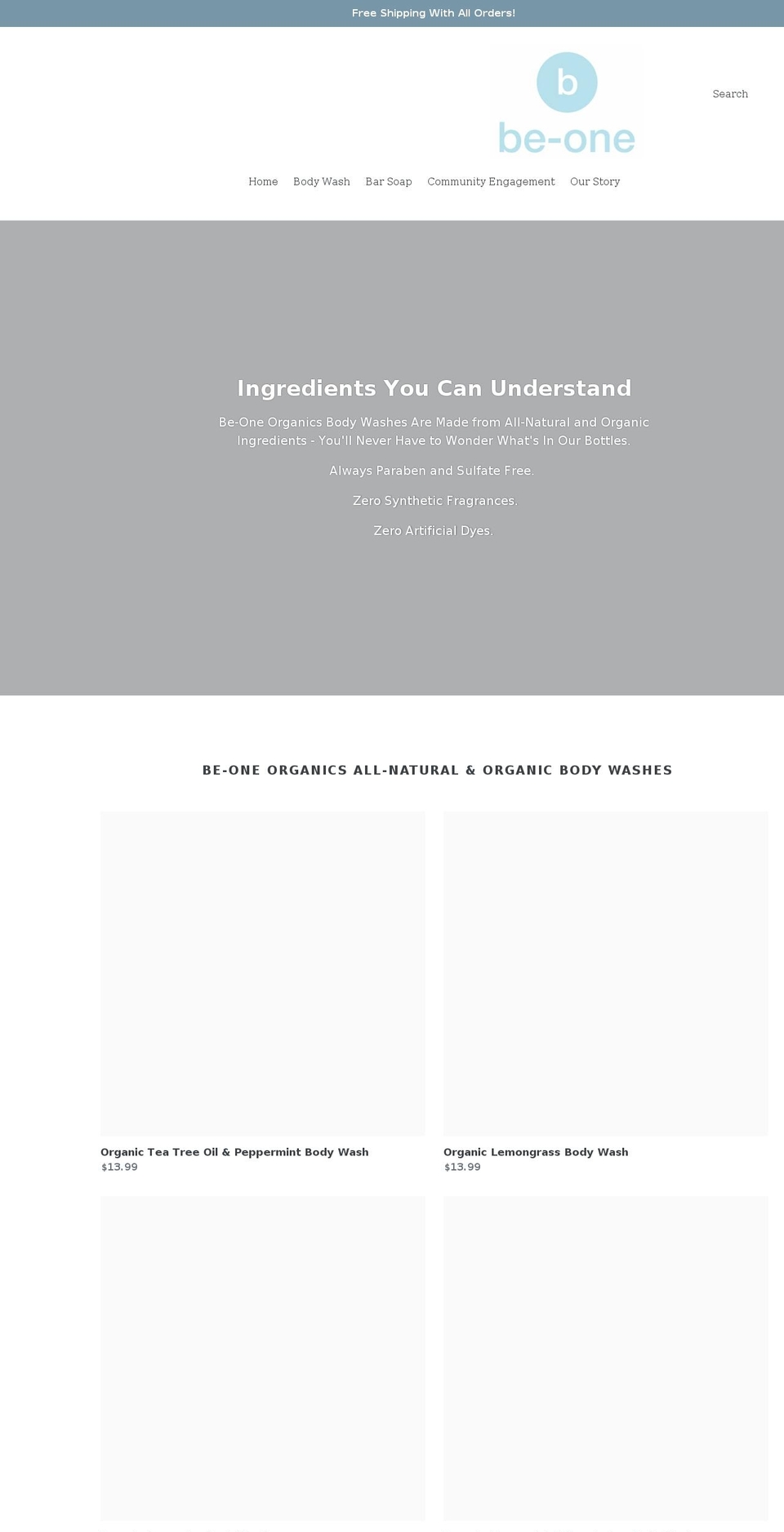 beoneorganics.com shopify website screenshot